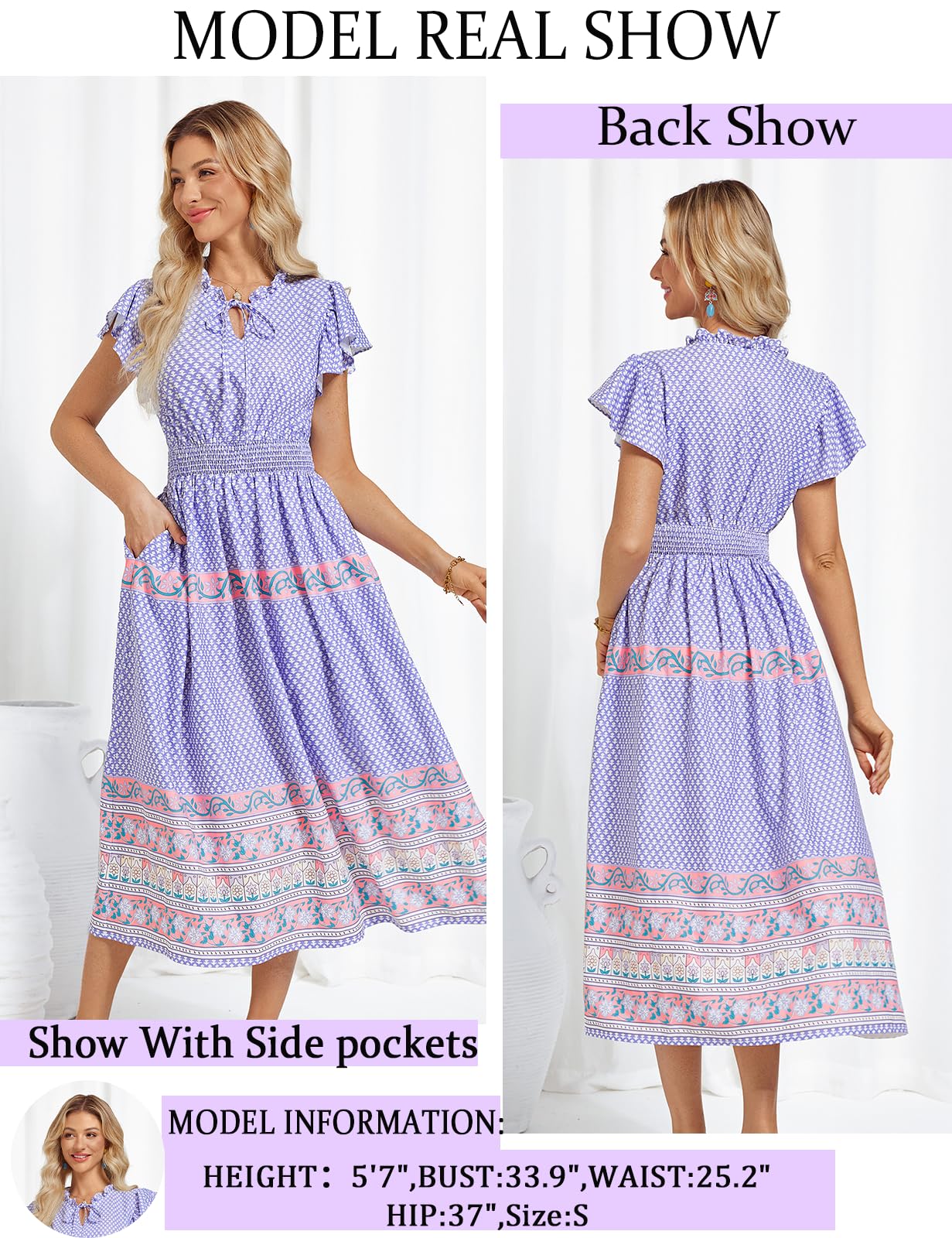 Foto 4 pulgar | Vestido Largo Grace Karin Para Mujer, Verano 2025, Cuello En V, Morado Y Rosa - Venta Internacional.