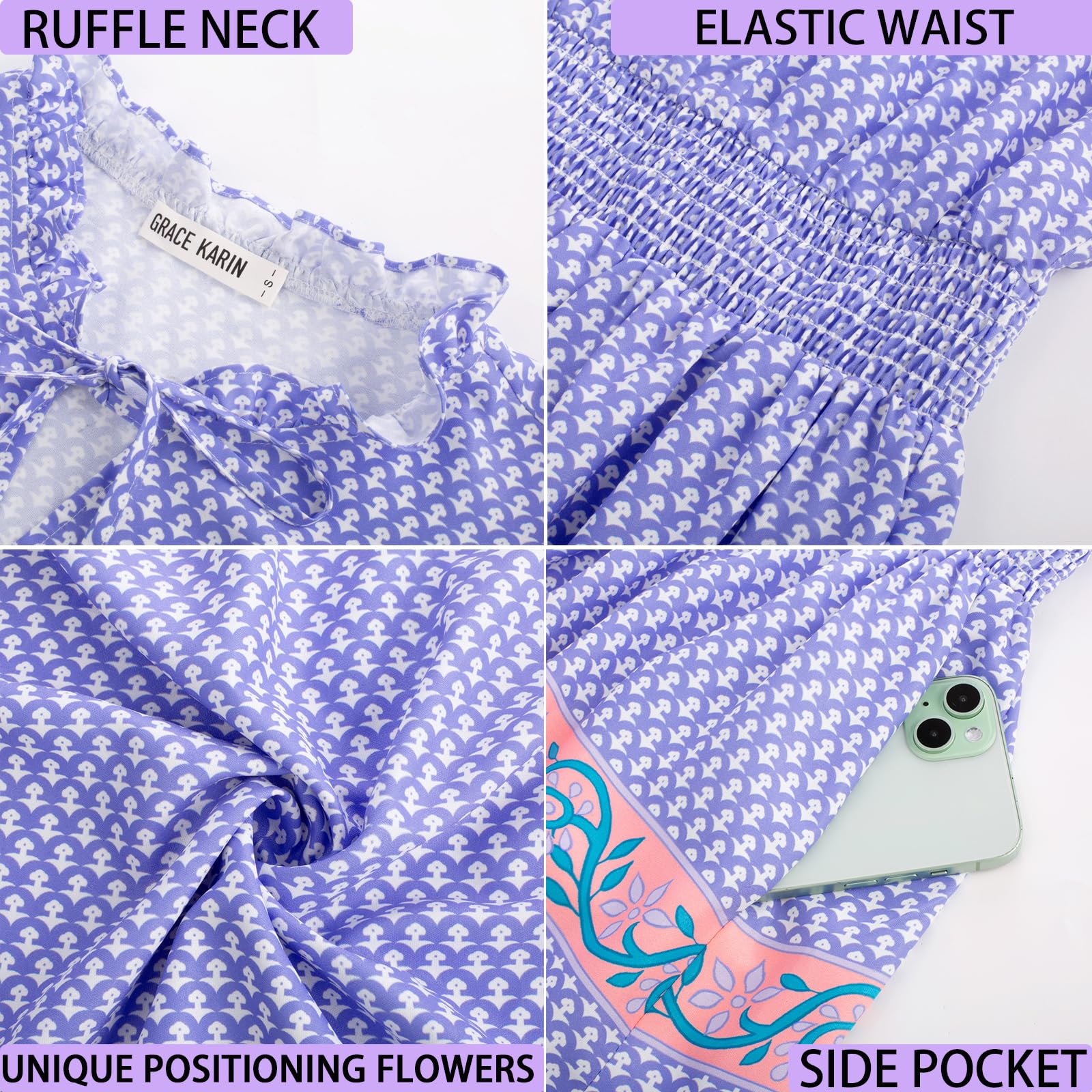 Foto 6 pulgar | Vestido Largo Grace Karin Para Mujer, Verano 2025, Cuello En V, Morado Y Rosa - Venta Internacional.