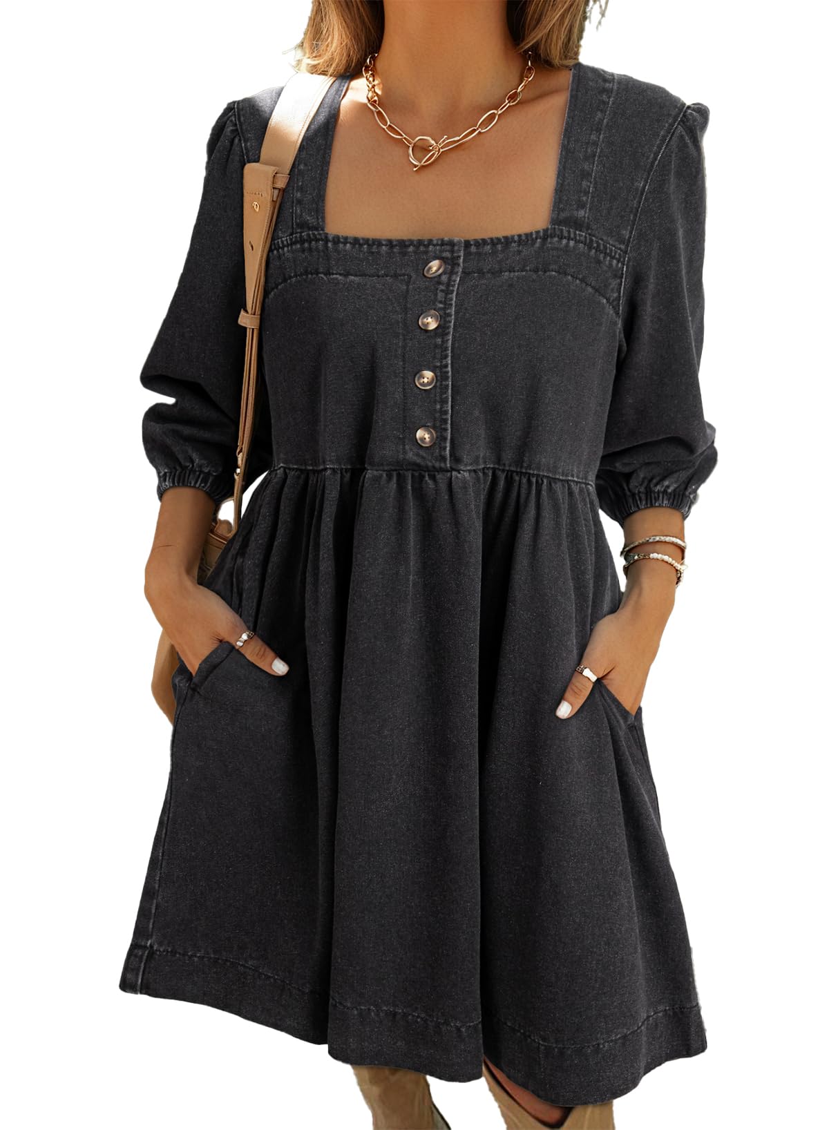 Vestido Vaquero Sidefeel 2025 Para Mujer Primavera Verano Negro - Venta Internacional.