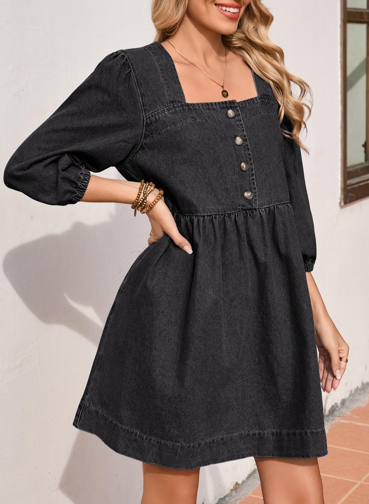 Foto 4 pulgar | Vestido Vaquero Sidefeel 2025 Para Mujer Primavera Verano Negro - Venta Internacional.