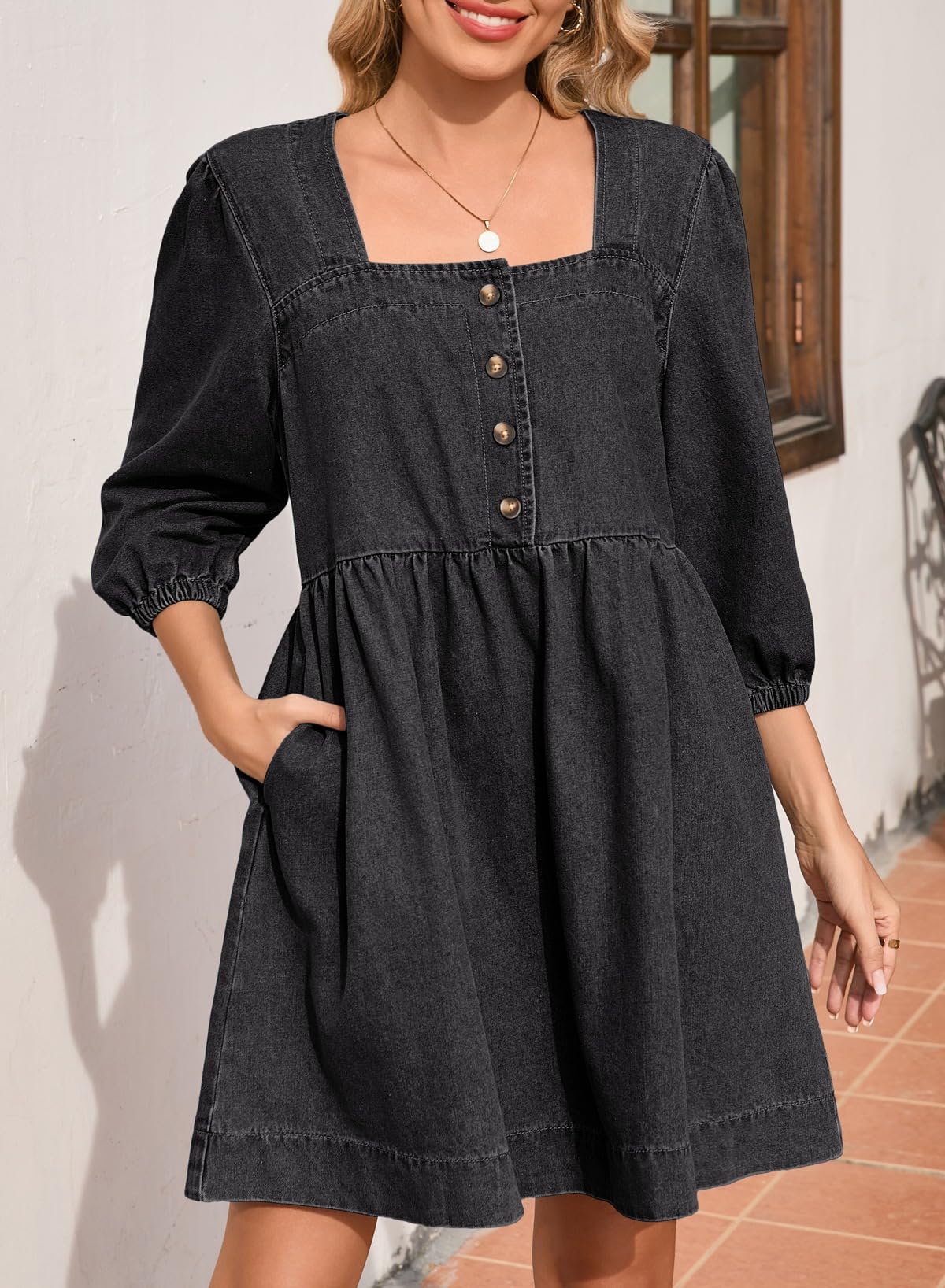 Foto 5 pulgar | Vestido Vaquero Sidefeel 2025 Para Mujer Primavera Verano Negro - Venta Internacional.