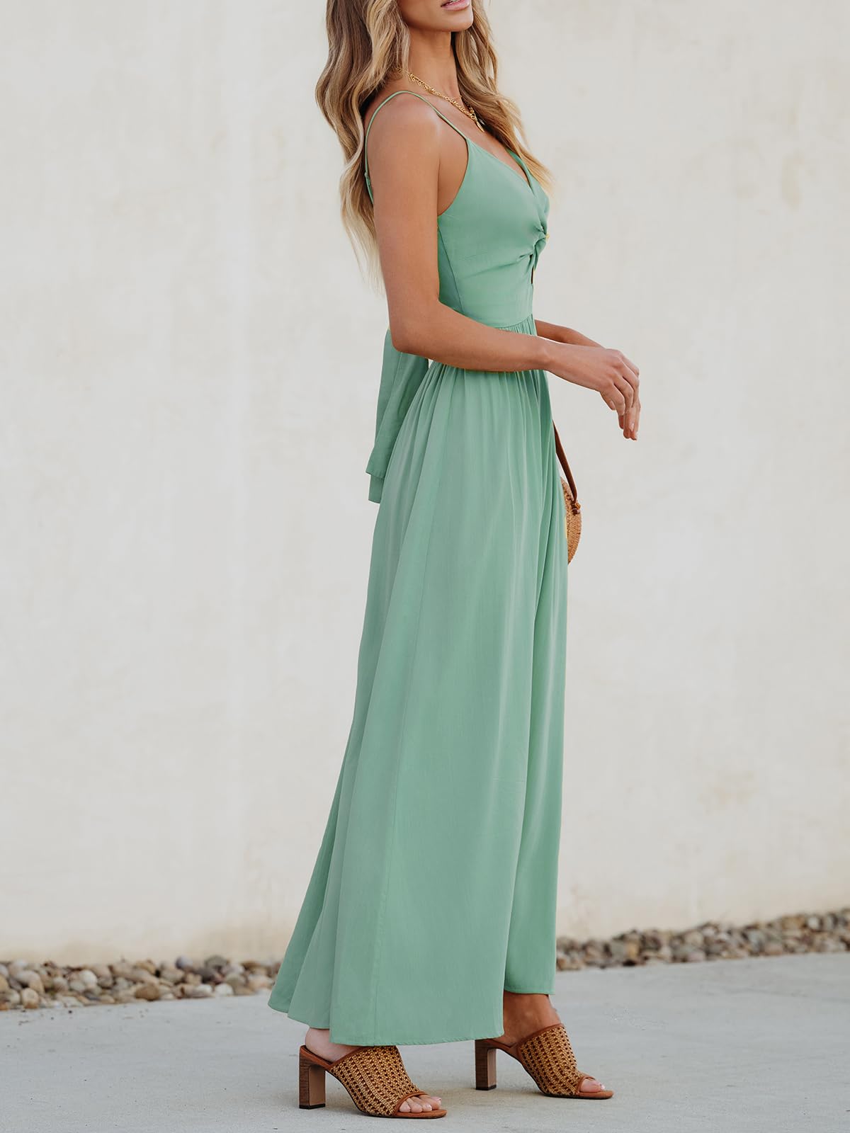 Foto 5 pulgar | Vestido Largo Cupshe Con Cuello En V Sin Mangas Y Tirantes Ajustables, Color Menta - Venta Internacional.
