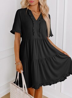 Foto 3 | Vestido Dokotoo Para Mujer, Primavera Y Verano, Manga Corta, Cuello En V, Negro, L - Venta Internacional.