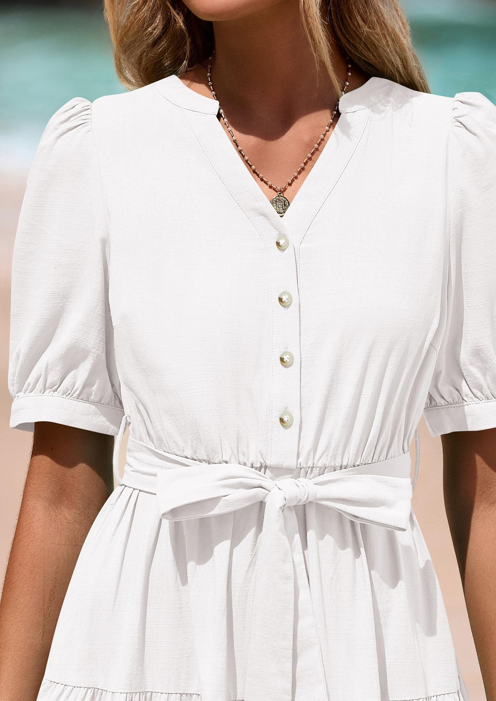 Foto 5 | Vestido Midi Prettygarden 2025 De Verano De Manga Corta Con Cuello En V Para Mujer - Venta Internacional.
