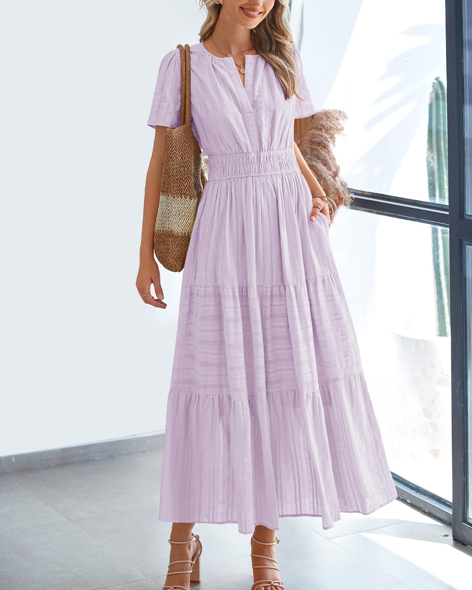 Foto 3 pulgar | Vestido Casual Btfbm Para Mujer, Verano 2025, Cuello En V Y Cintura Elástica - Venta Internacional.