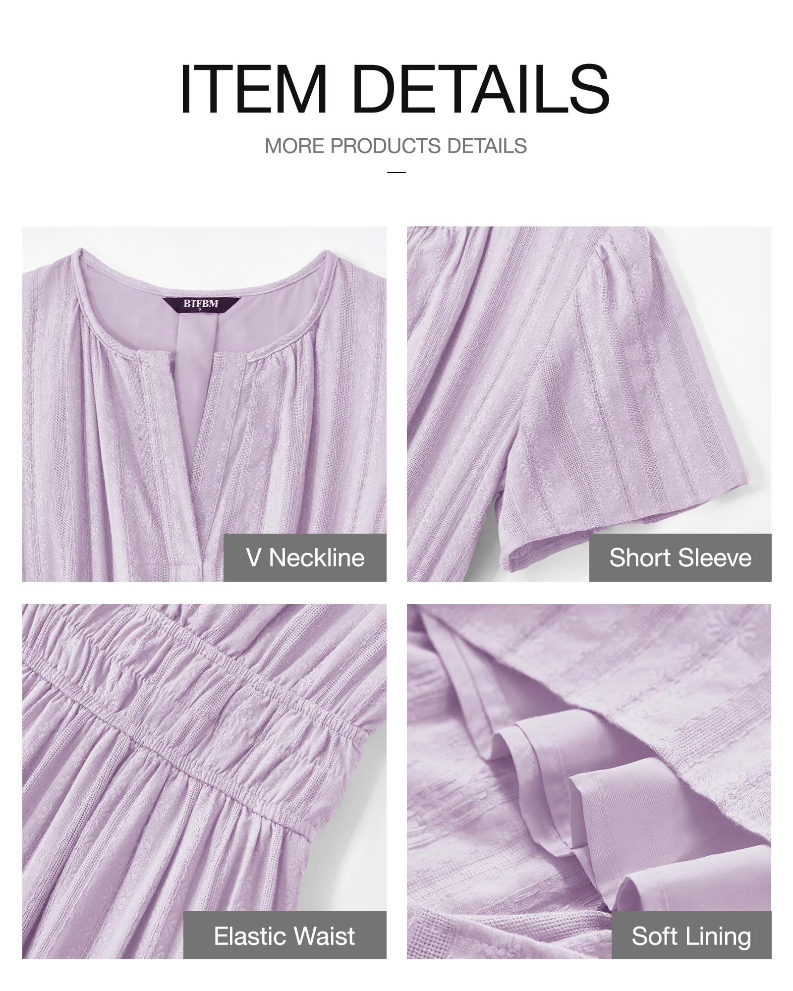 Foto 5 pulgar | Vestido Casual Btfbm Para Mujer, Verano 2025, Cuello En V Y Cintura Elástica - Venta Internacional.