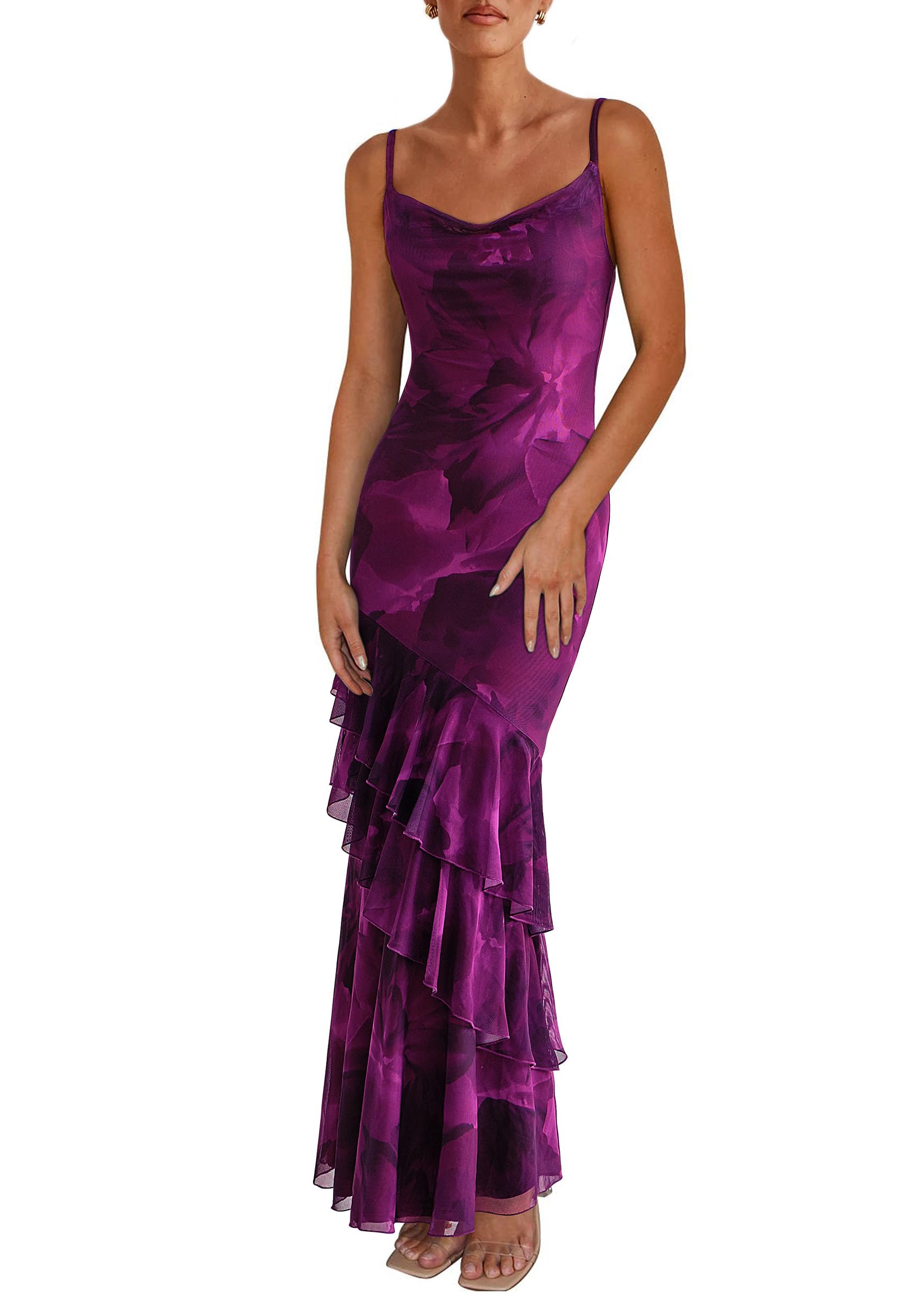 Foto 2 pulgar | Vestido Largo Prettygarden 2025 Con Estampado Floral De Verano Morado - Venta Internacional.