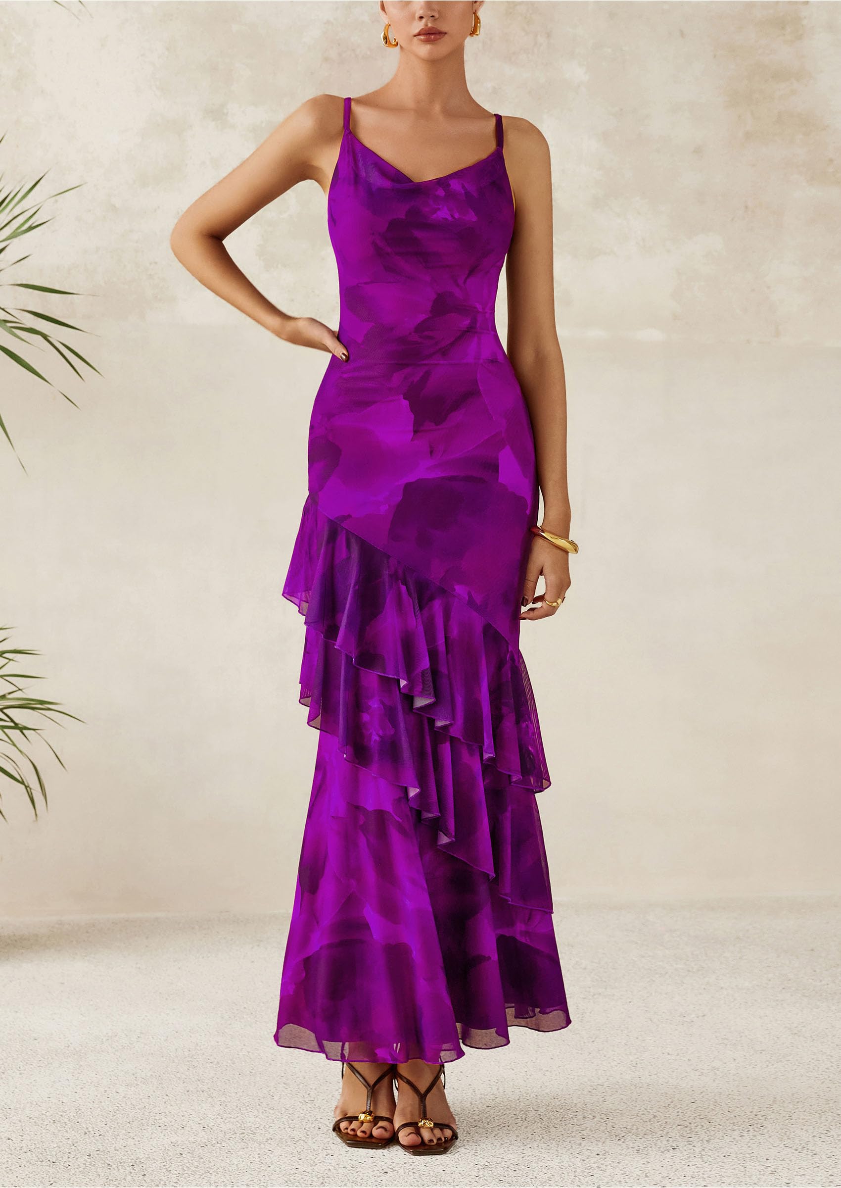 Foto 4 pulgar | Vestido Largo Prettygarden 2025 Con Estampado Floral De Verano Morado - Venta Internacional.