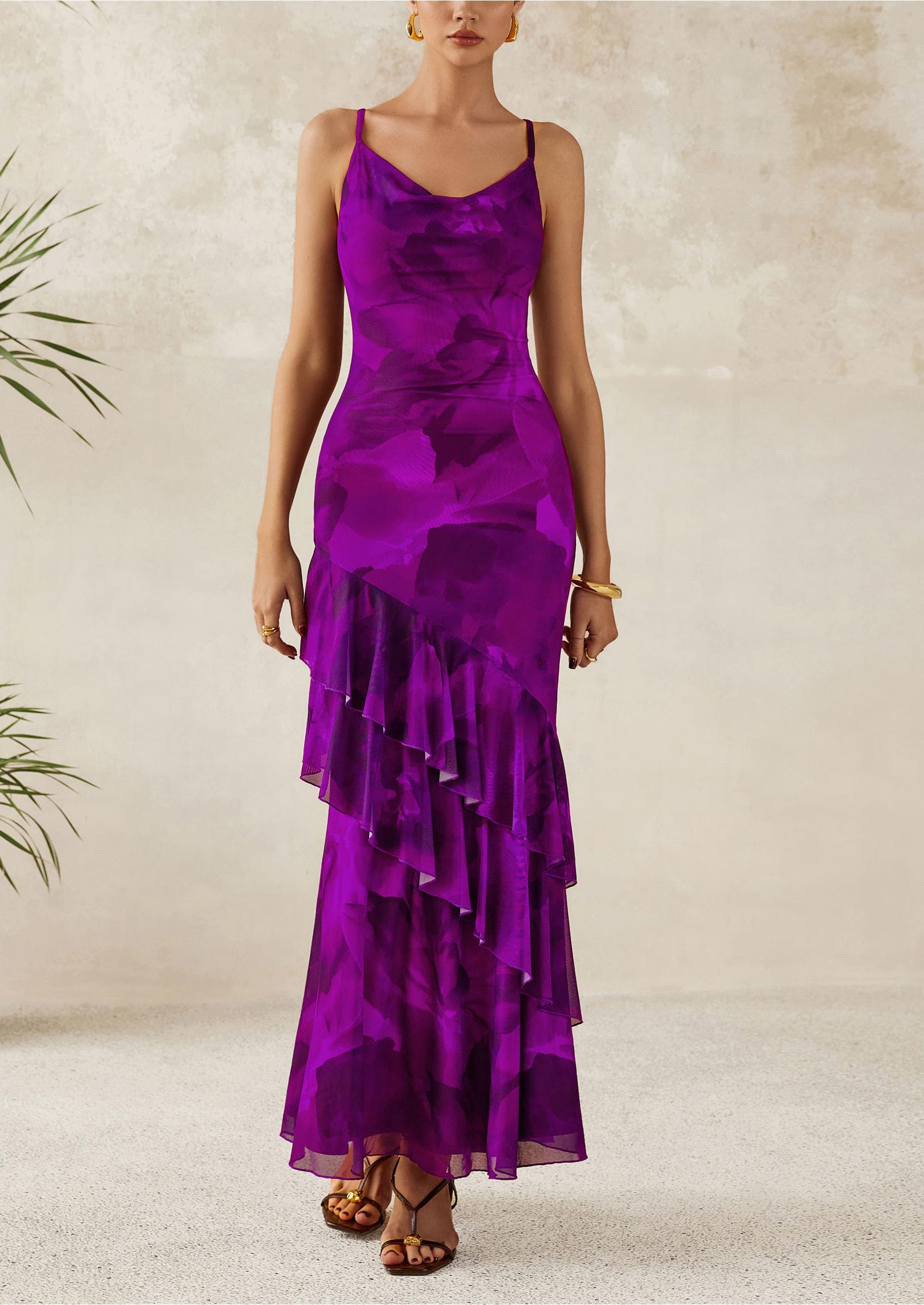 Foto 5 pulgar | Vestido Largo Prettygarden 2025 Con Estampado Floral De Verano Morado - Venta Internacional.
