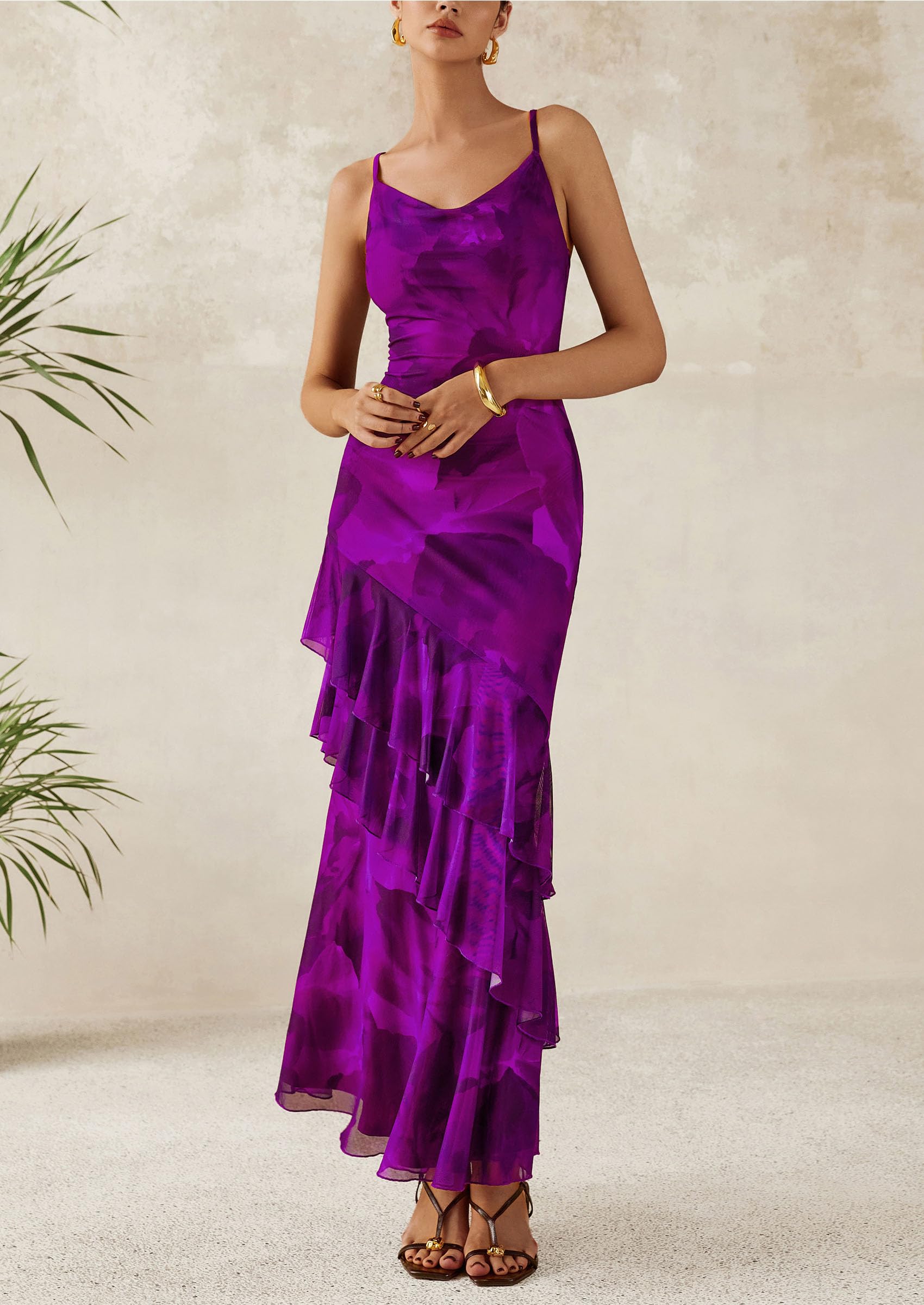 Foto 6 pulgar | Vestido Largo Prettygarden 2025 Con Estampado Floral De Verano Morado - Venta Internacional.