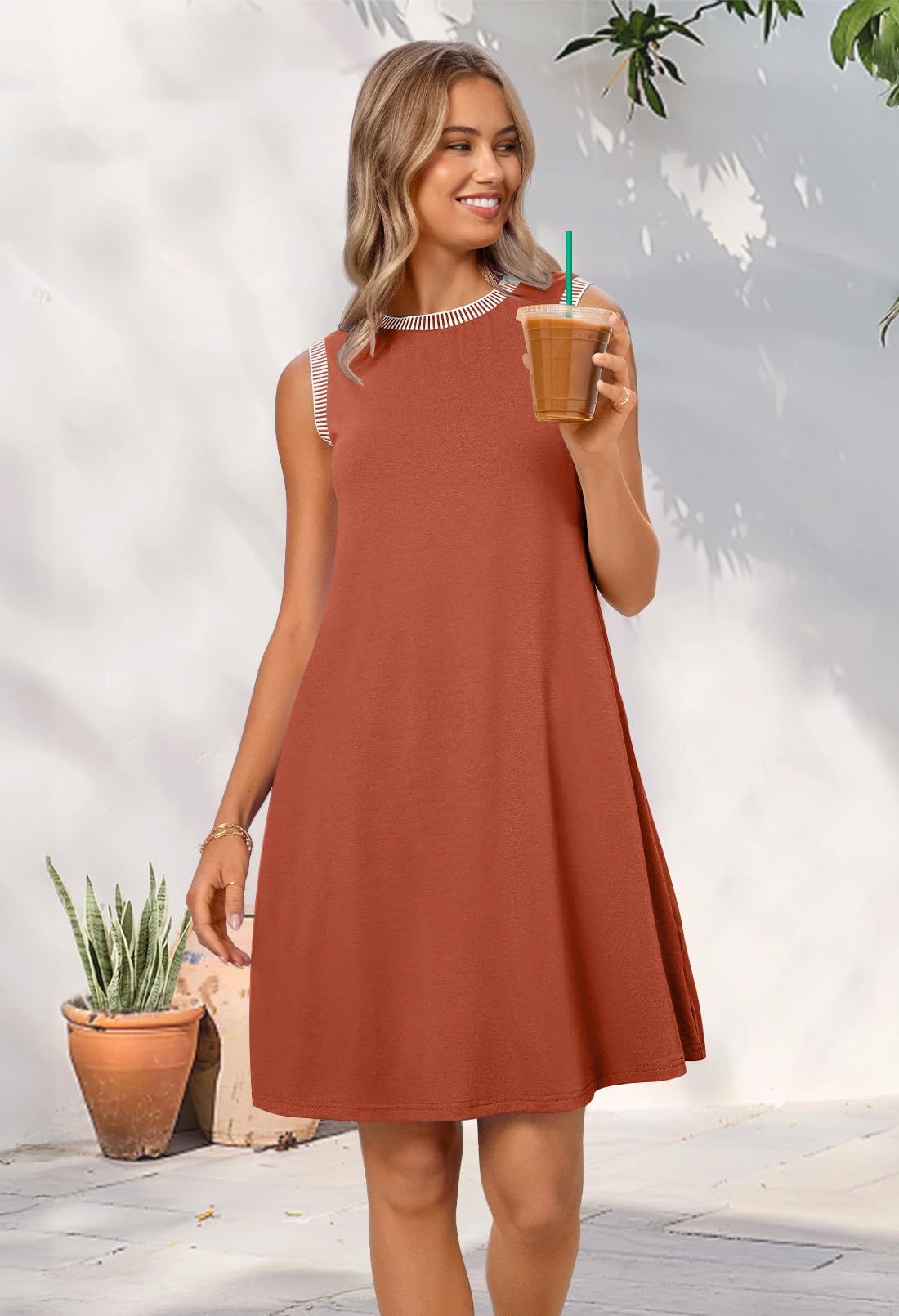 Foto 7 pulgar | Vestido Casual Merokeety Para Mujer 2025, Verano, Primavera, Caramelo - Venta Internacional.