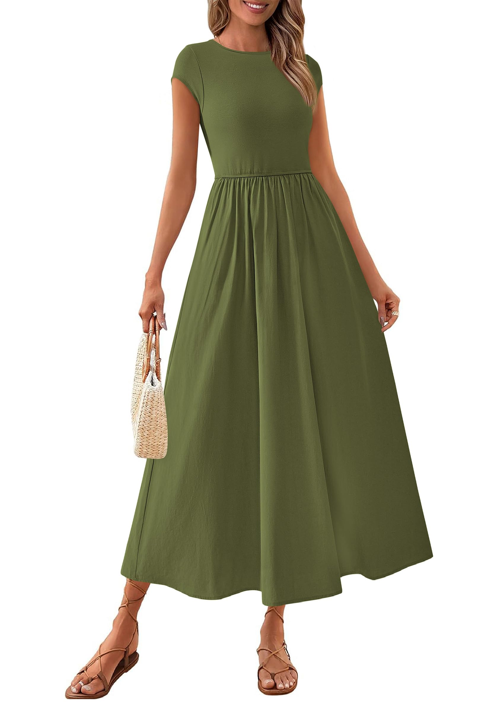 Vestido Largo Casual De Verano Prettygarden Para Mujer A Line Army Green - Venta Internacional.