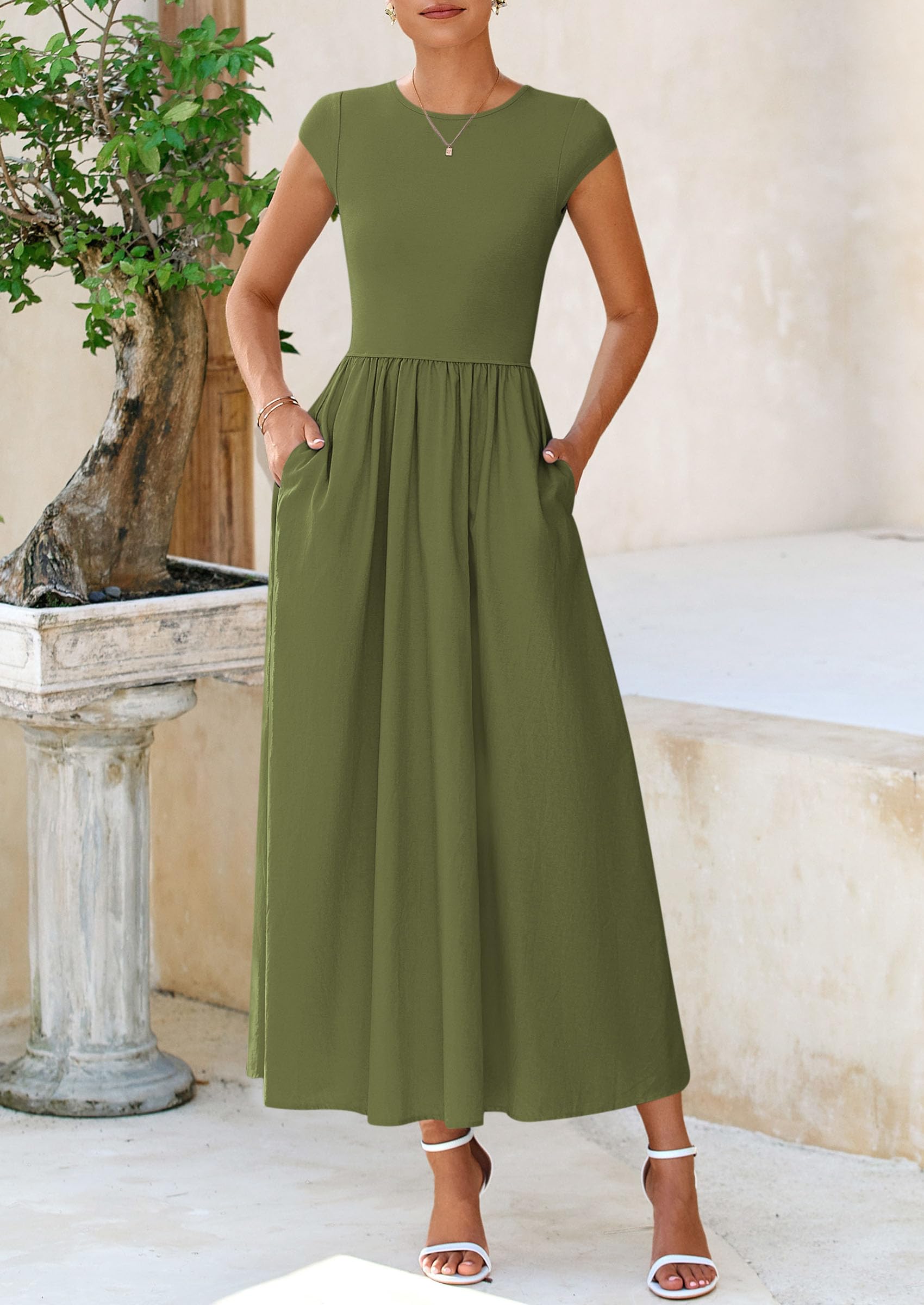 Foto 8 pulgar | Vestido Largo Casual De Verano Prettygarden Para Mujer A Line Army Green - Venta Internacional.