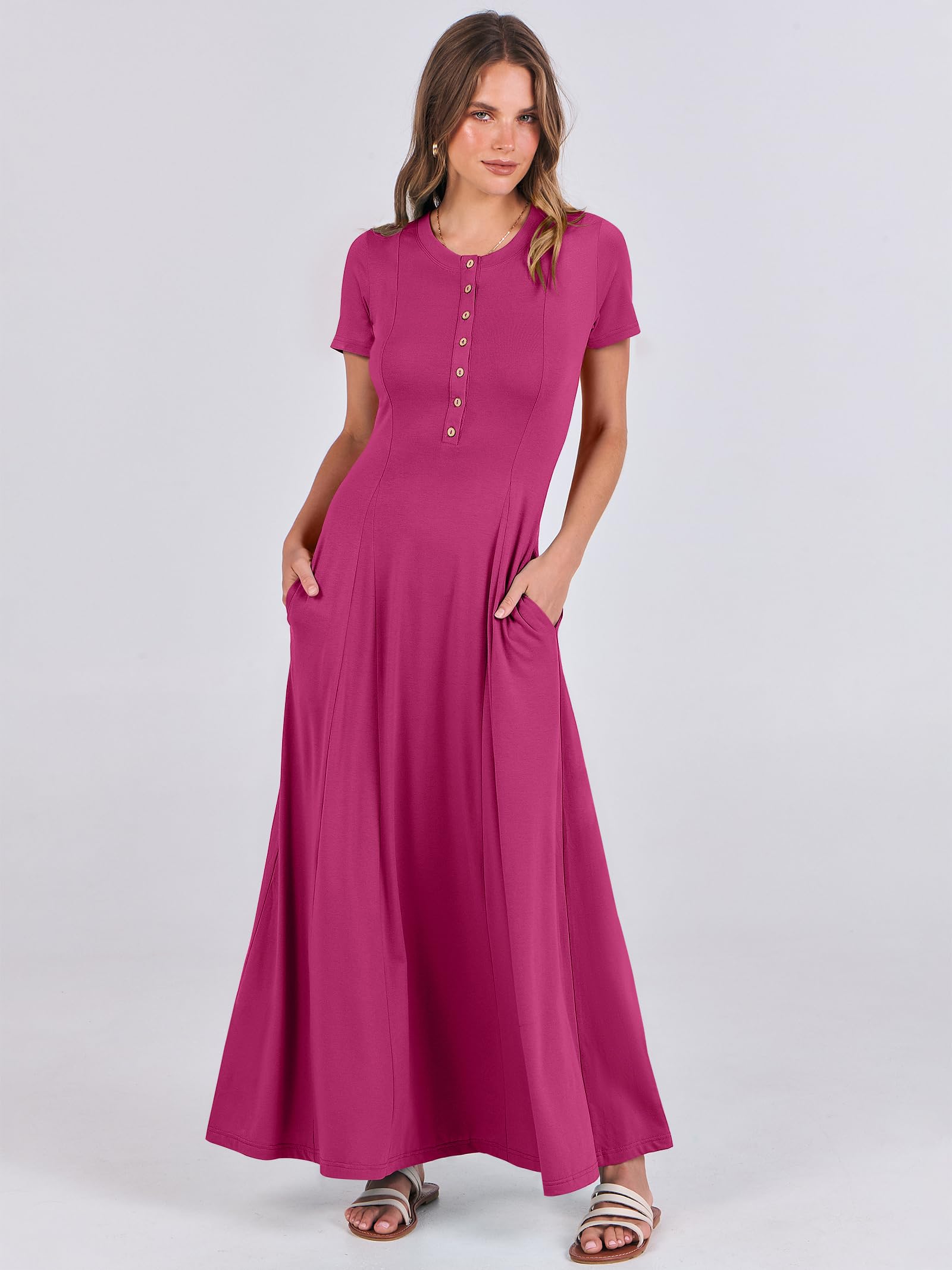 Foto 3 pulgar | Vestido Largo Anrabess Casual De Verano De Manga Corta Para Mujer - Venta Internacional.