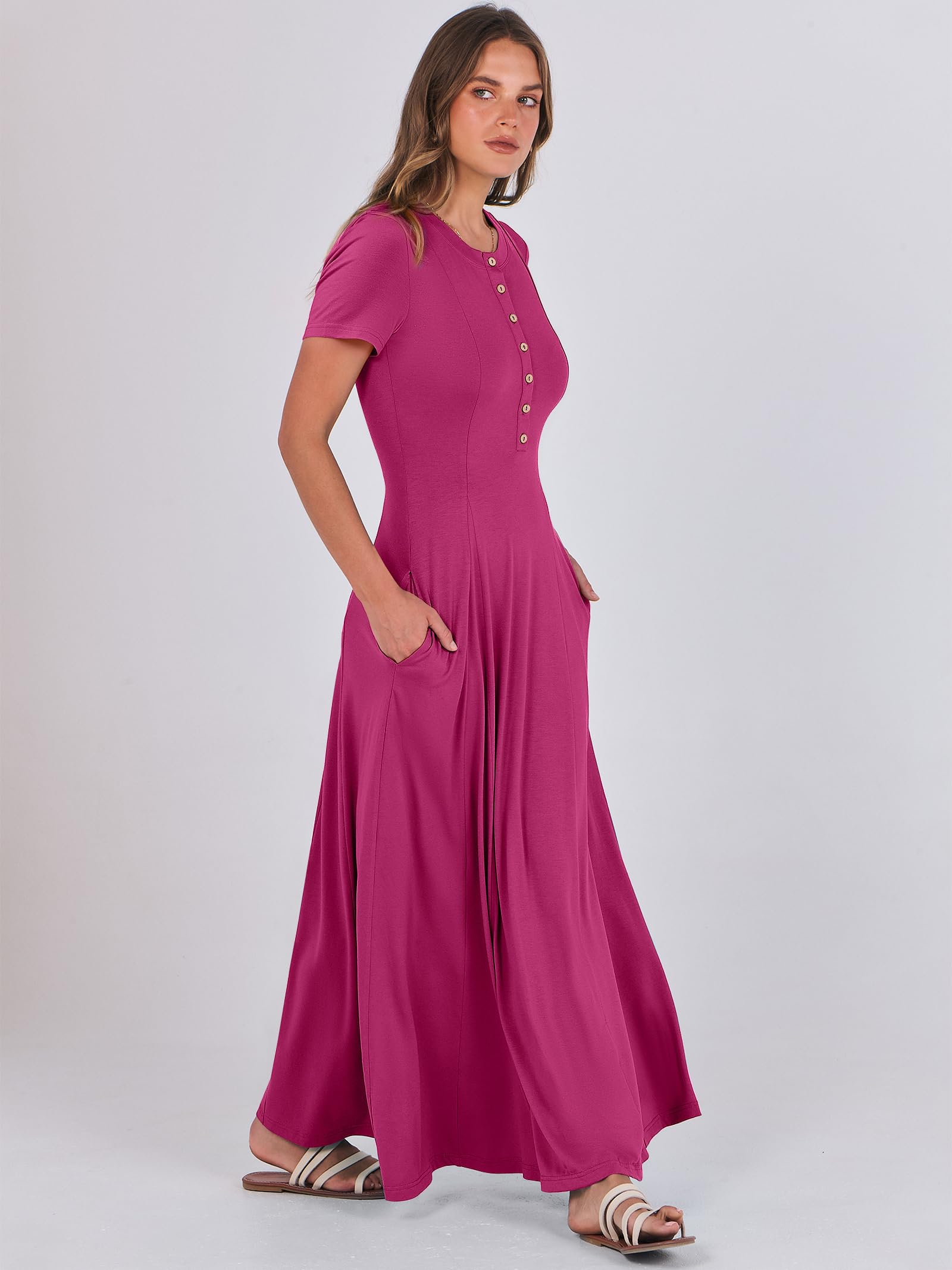 Foto 4 pulgar | Vestido Largo Anrabess Casual De Verano De Manga Corta Para Mujer - Venta Internacional.