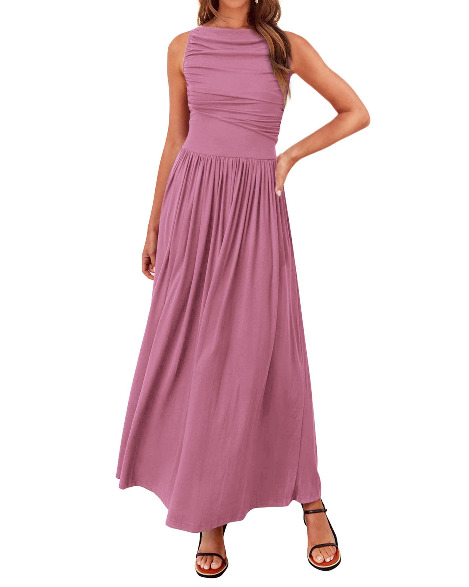 Vestido Largo Btfbm Para Mujer 2025, Verano, Con Cuello De Barco Fruncido, Rosa - Venta Internacional.