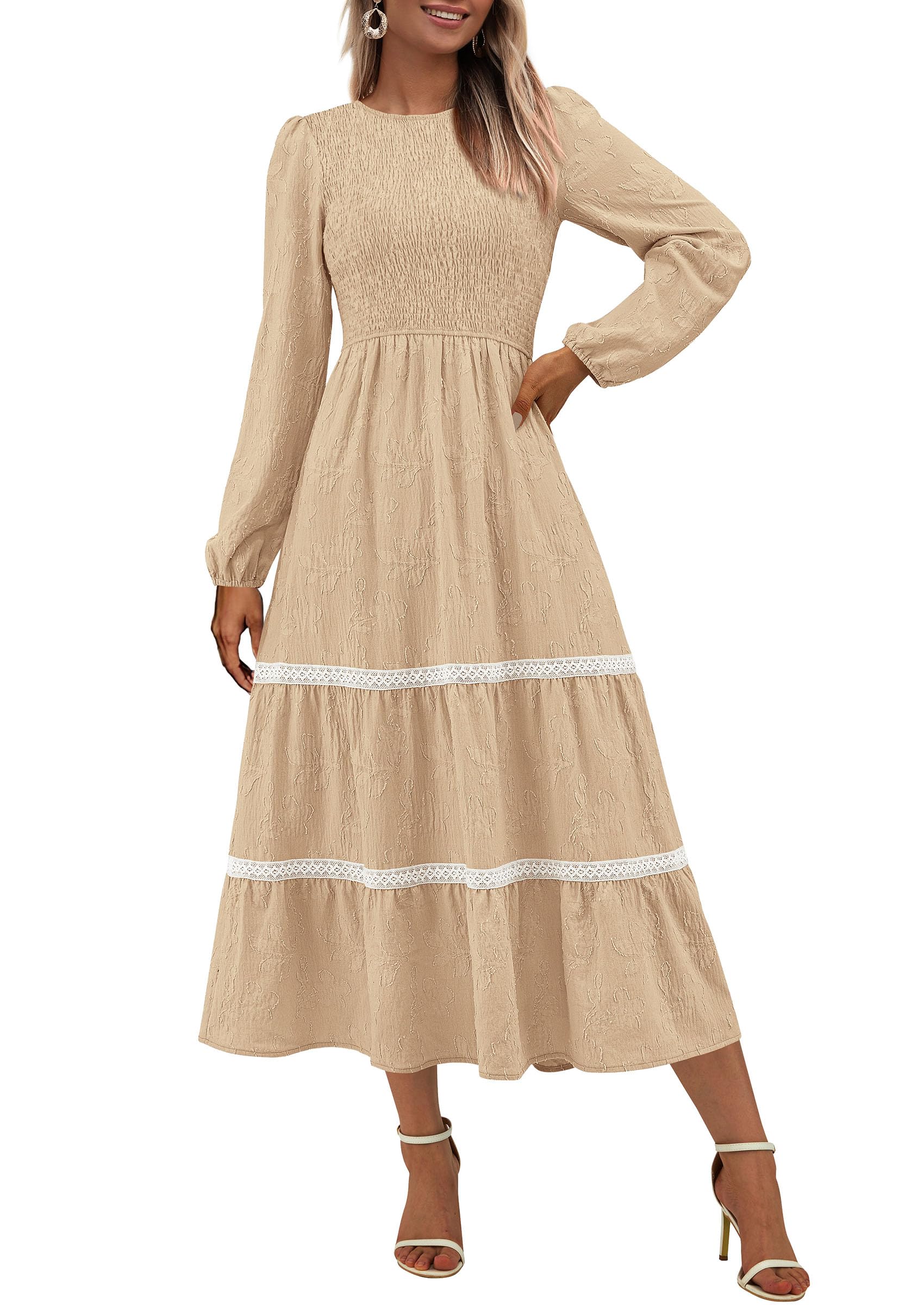 Vestido Midi Prettygarden De Manga Larga Con Estampado Floral Fruncido Para Mujer - Venta Internacional.