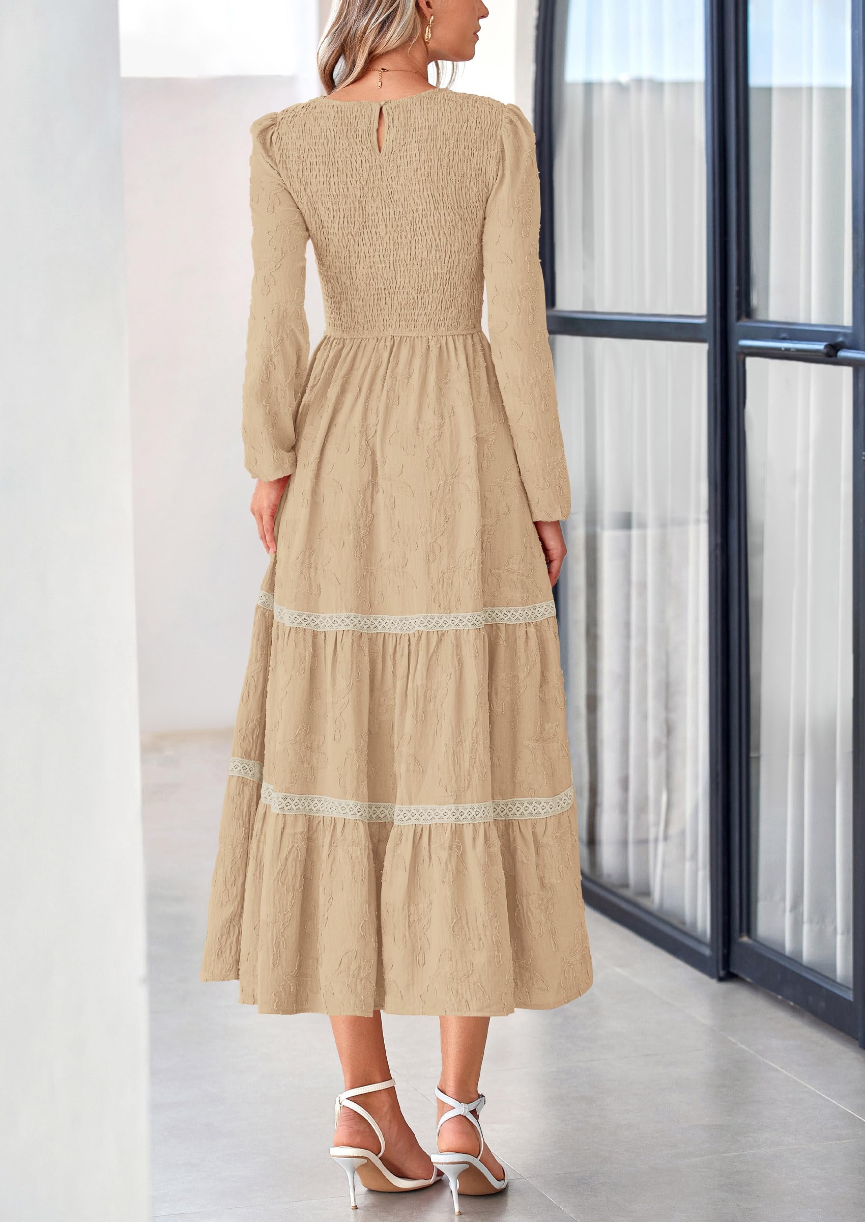 Foto 2 | Vestido Midi Prettygarden De Manga Larga Con Estampado Floral Fruncido Para Mujer - Venta Internacional.