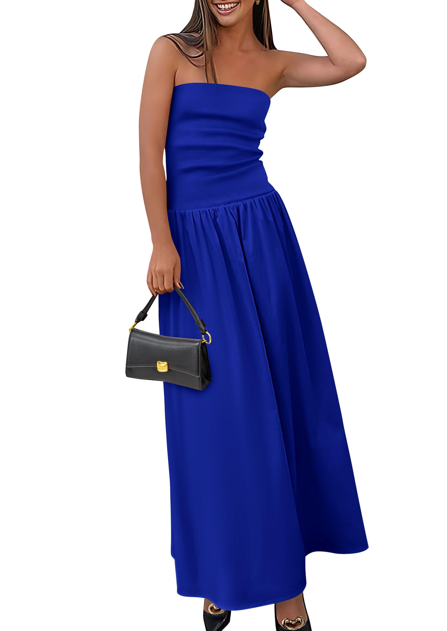 Foto 1 | Vestido Largo Prettygarden Para Mujer, Primavera 2025, Con Bolsillos, Azul - Venta Internacional.