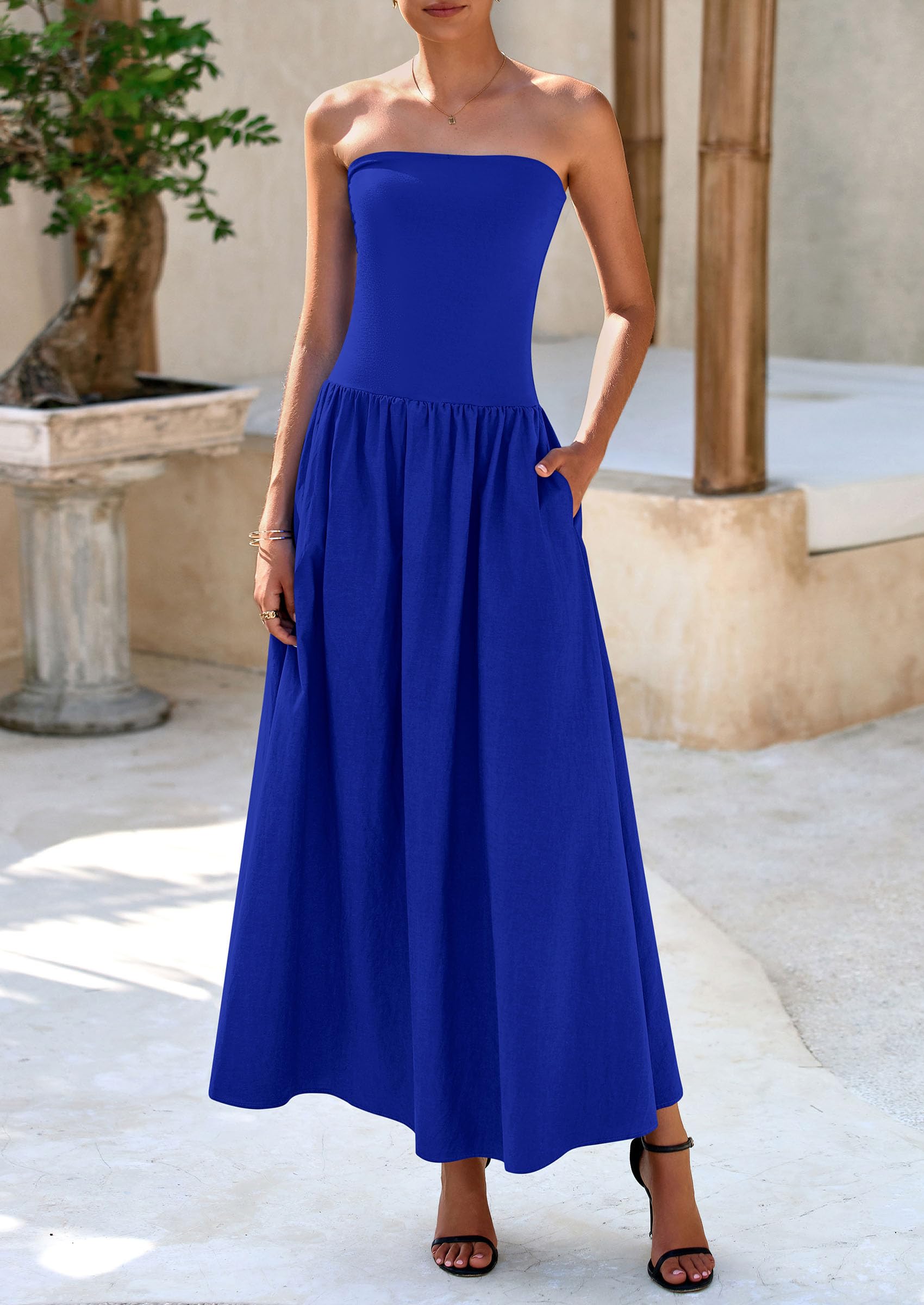 Foto 4 pulgar | Vestido Largo Prettygarden Para Mujer, Primavera 2025, Con Bolsillos, Azul - Venta Internacional.