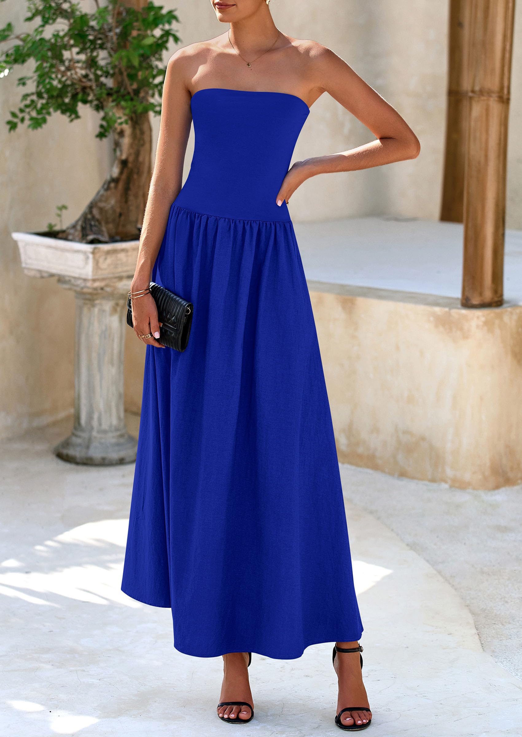 Foto 7 | Vestido Largo Prettygarden Para Mujer, Primavera 2025, Con Bolsillos, Azul - Venta Internacional.
