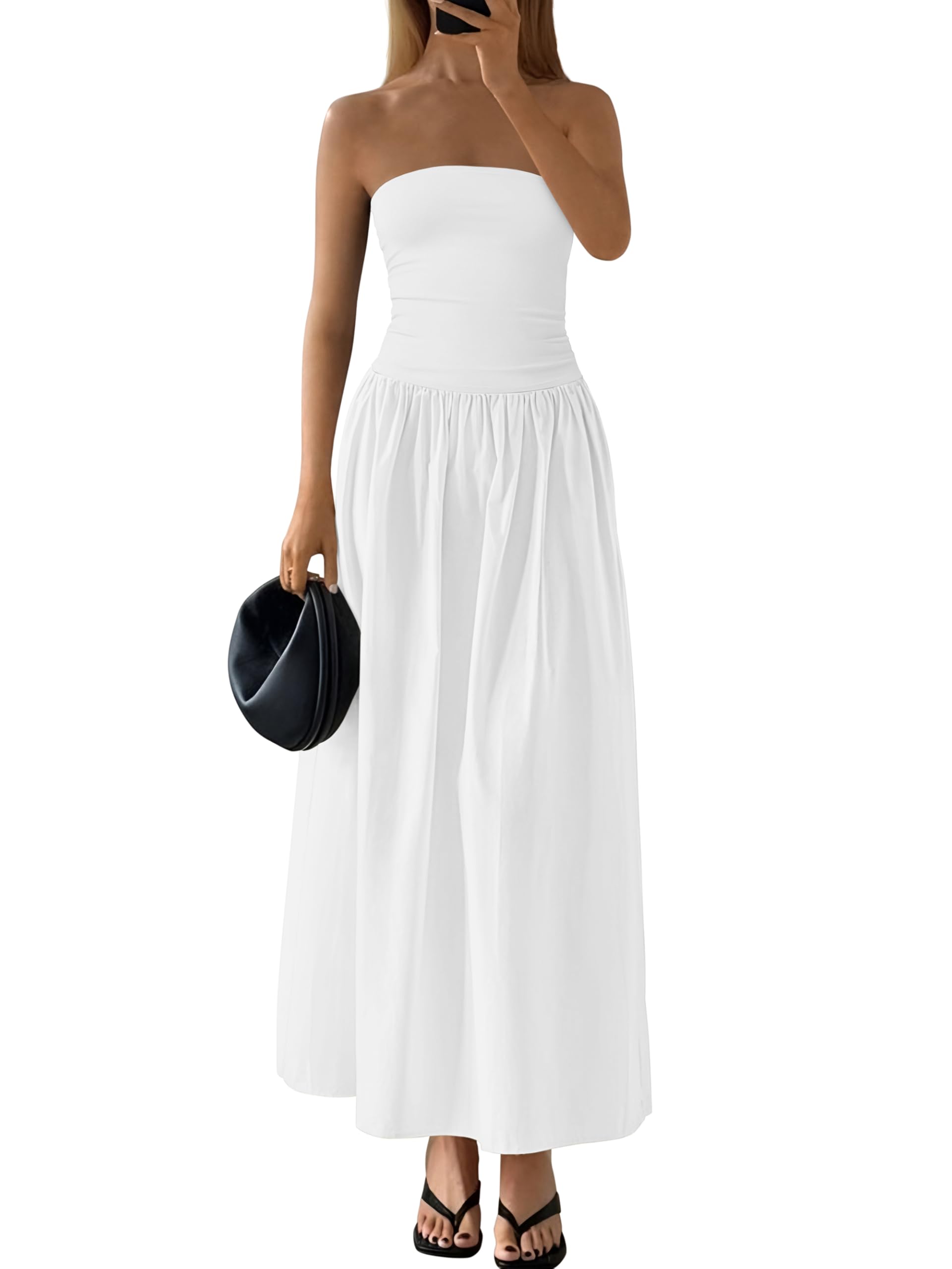 Foto 2 pulgar | Vestido Largo Prettygarden Para Mujer 2025, Sin Tirantes, Línea A, Blanco - Venta Internacional.