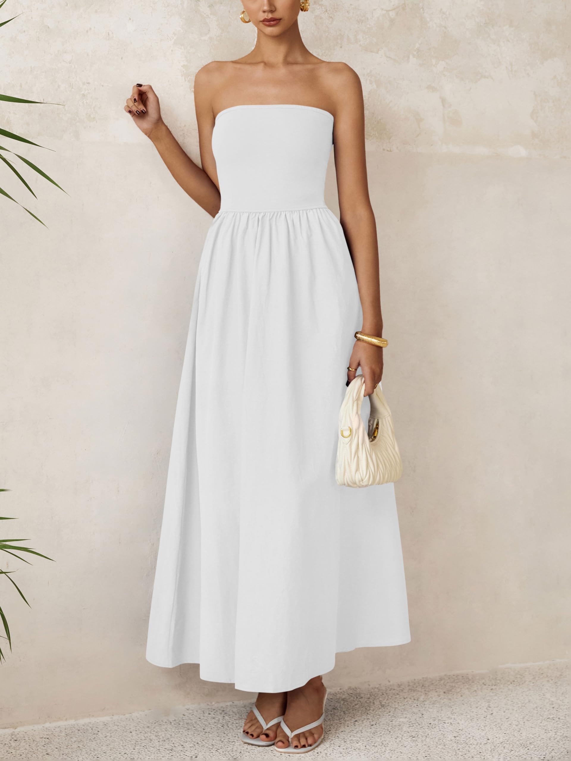 Foto 5 pulgar | Vestido Largo Prettygarden Para Mujer 2025, Sin Tirantes, Línea A, Blanco - Venta Internacional.