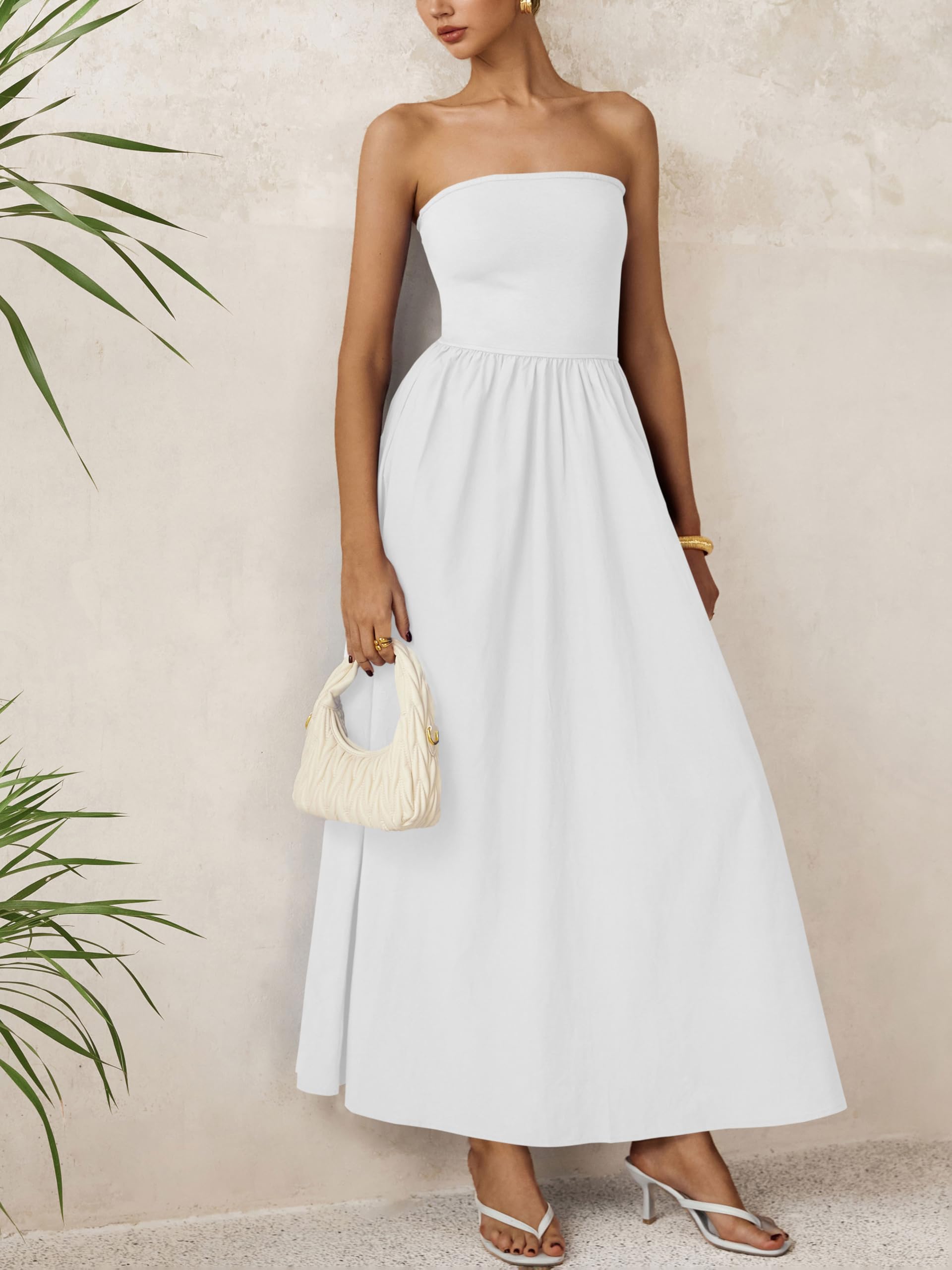 Foto 5 | Vestido Largo Prettygarden Para Mujer 2025, Sin Tirantes, Línea A, Blanco - Venta Internacional.