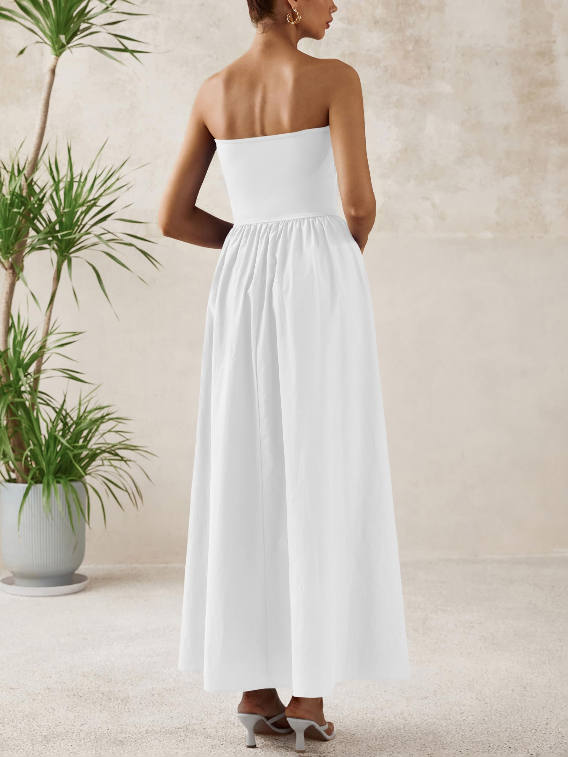 Foto 6 | Vestido Largo Prettygarden Para Mujer 2025, Sin Tirantes, Línea A, Blanco - Venta Internacional.