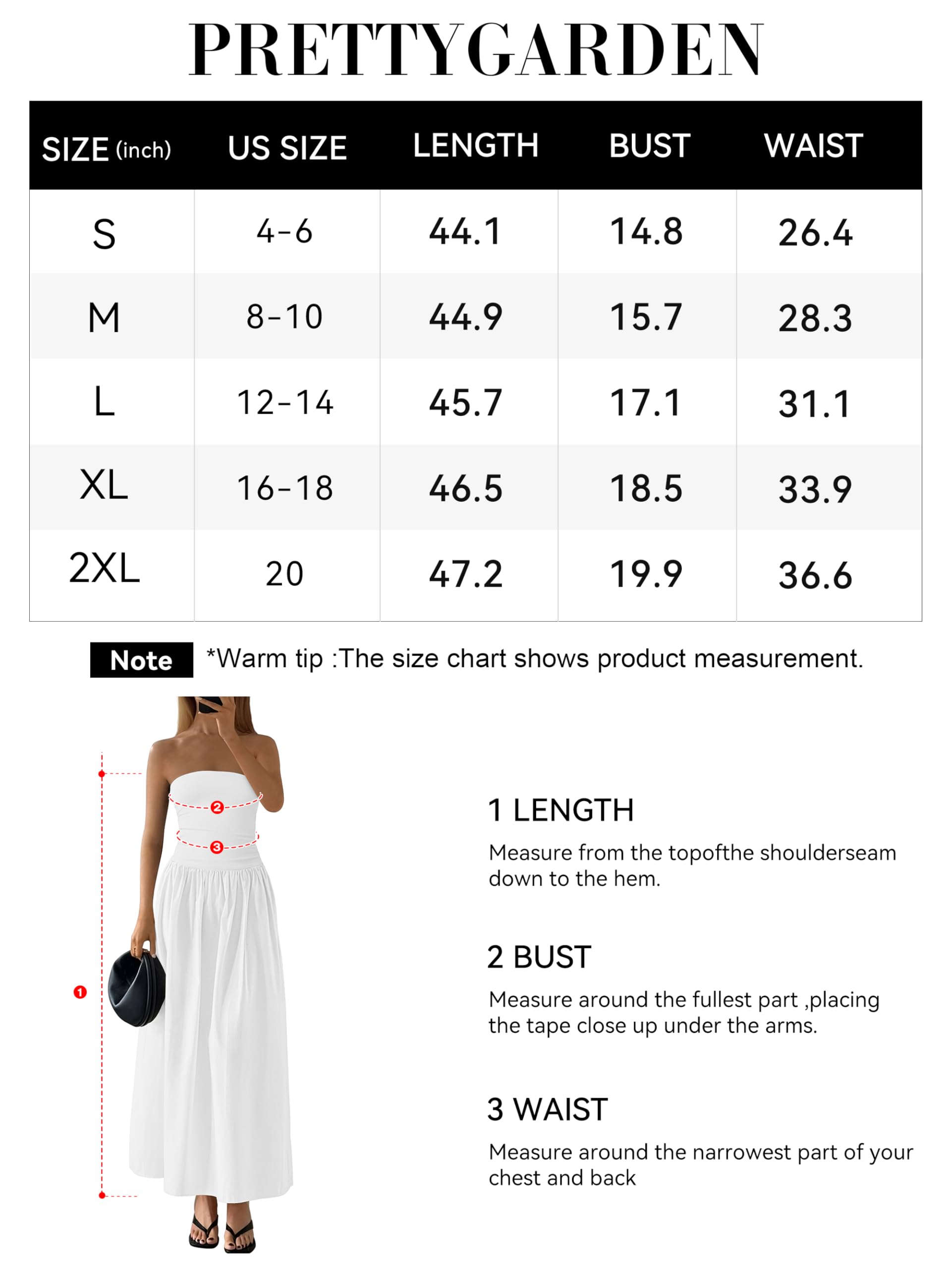 Foto 7 | Vestido Largo Prettygarden Para Mujer 2025, Sin Tirantes, Línea A, Blanco - Venta Internacional.