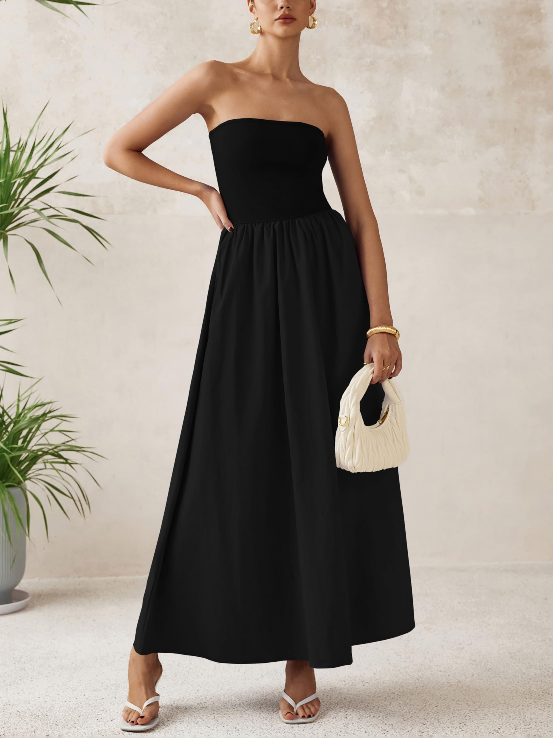 Foto 4 pulgar | Vestido Largo Prettygarden Para Mujer 2025, Verano, Sin Tirantes, Negro - Venta Internacional.