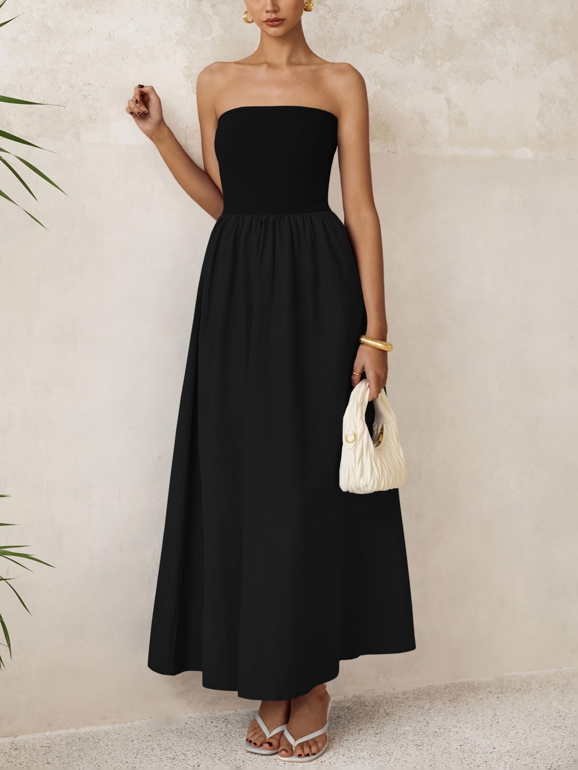 Foto 5 pulgar | Vestido Largo Prettygarden Para Mujer 2025, Verano, Sin Tirantes, Negro - Venta Internacional.