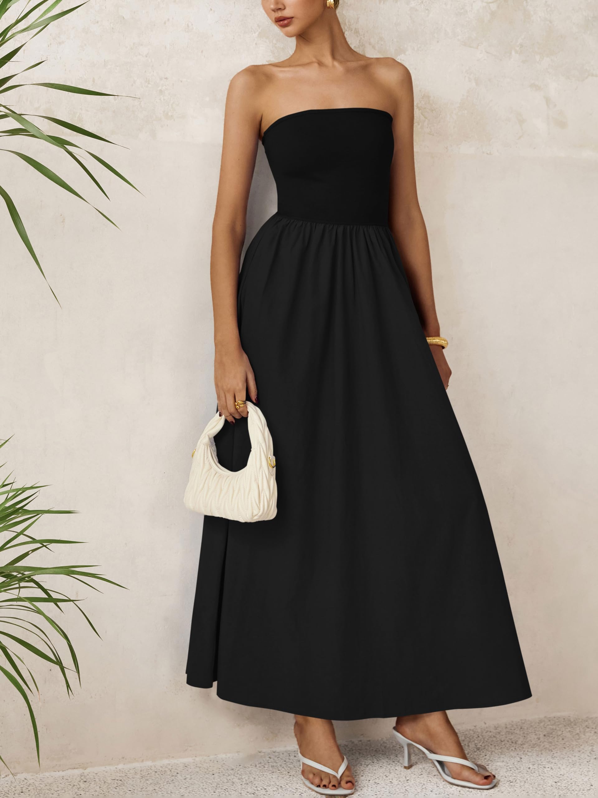 Foto 5 | Vestido Largo Prettygarden Para Mujer 2025, Verano, Sin Tirantes, Negro - Venta Internacional.