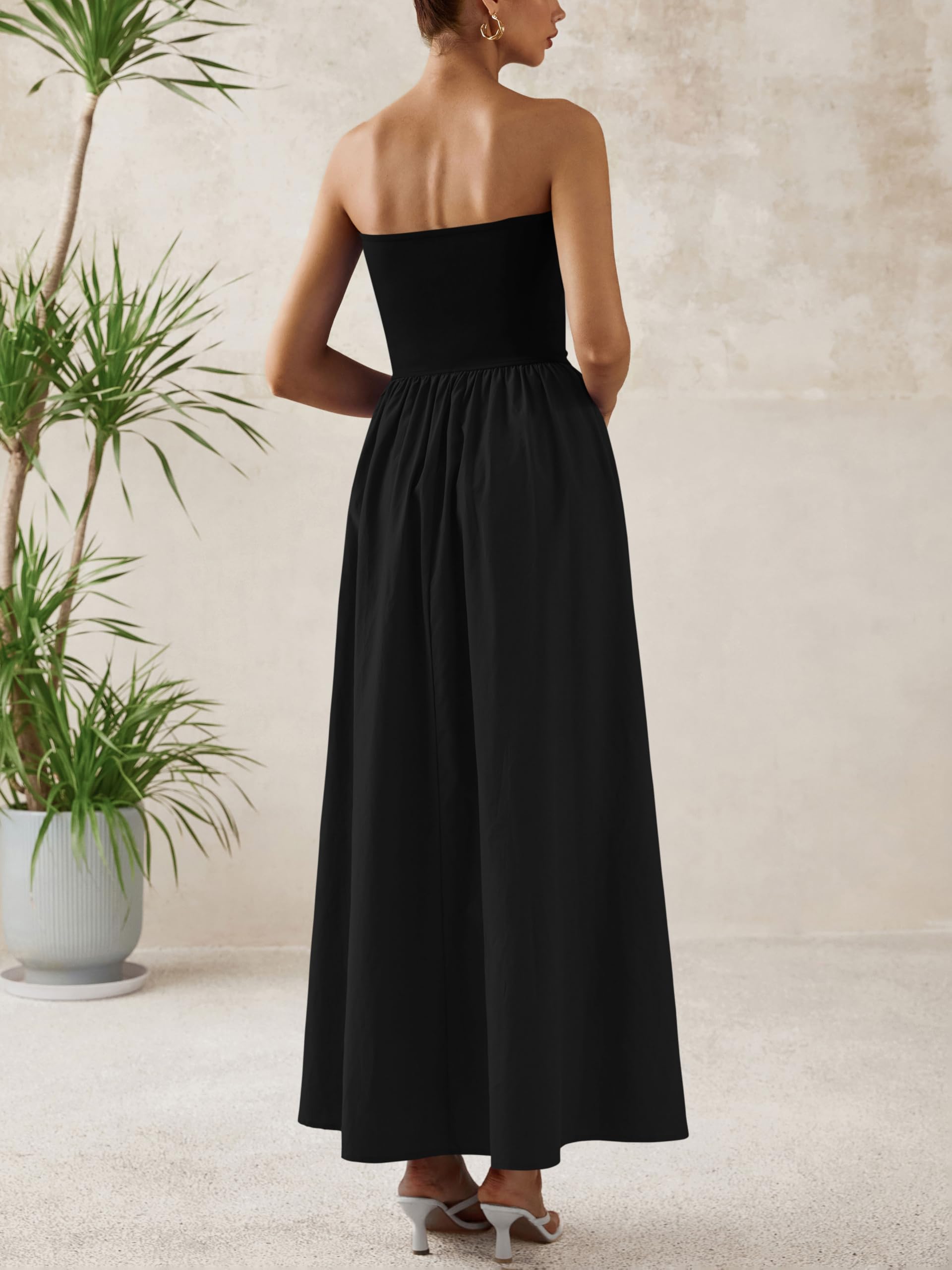 Foto 7 pulgar | Vestido Largo Prettygarden Para Mujer 2025, Verano, Sin Tirantes, Negro - Venta Internacional.