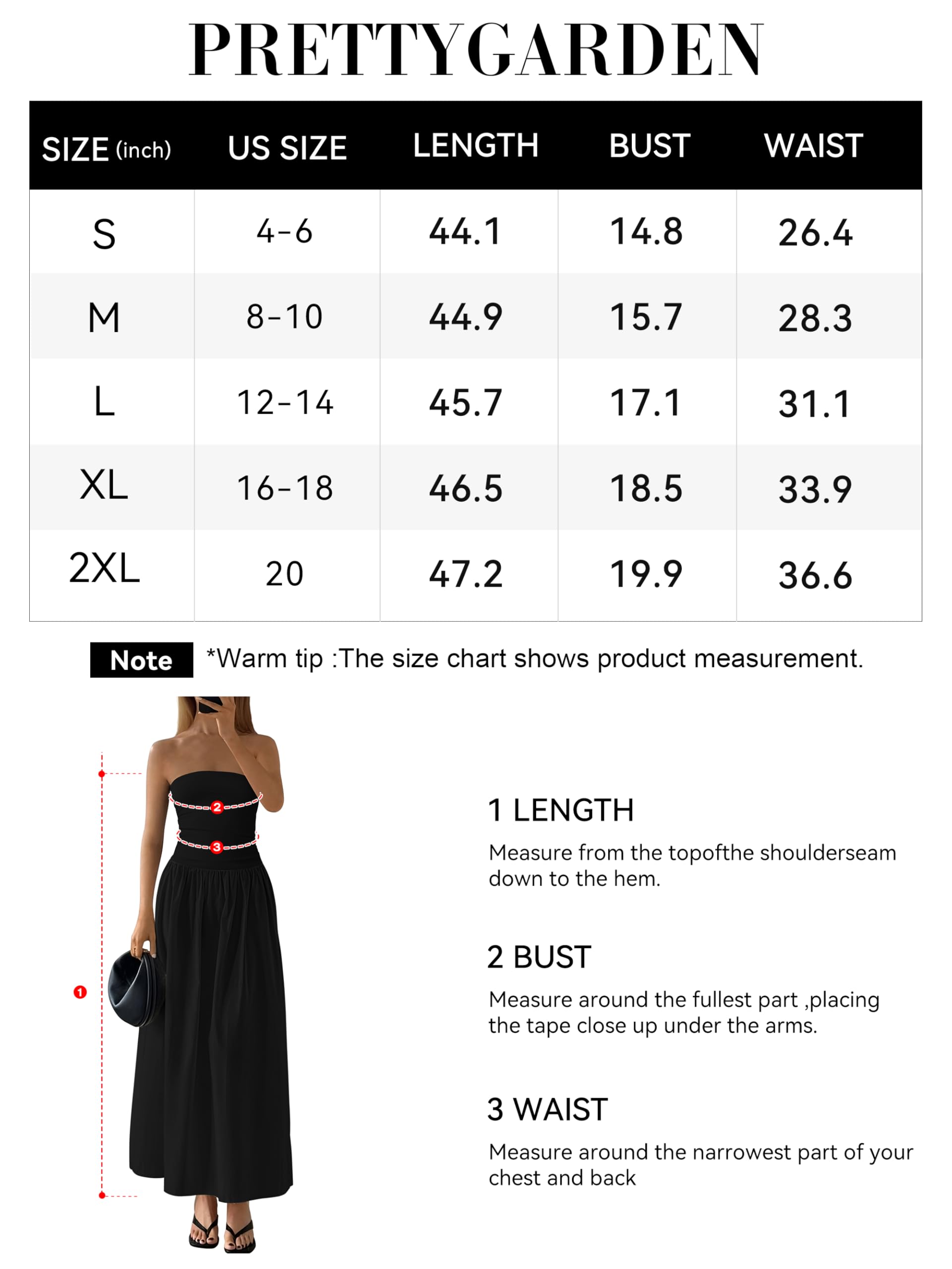 Foto 8 pulgar | Vestido Largo Prettygarden Para Mujer 2025, Verano, Sin Tirantes, Negro - Venta Internacional.