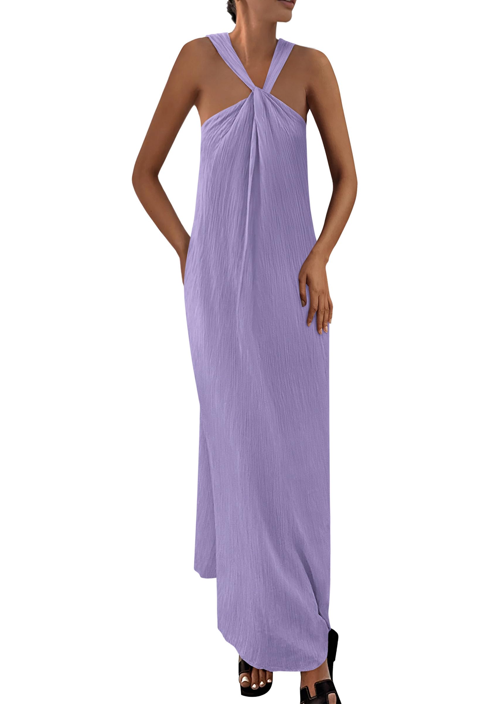 Foto 2 pulgar | Vestido De Verano Prettygarden 2025 Sin Mangas Con Tiras Moradas S - Venta Internacional.