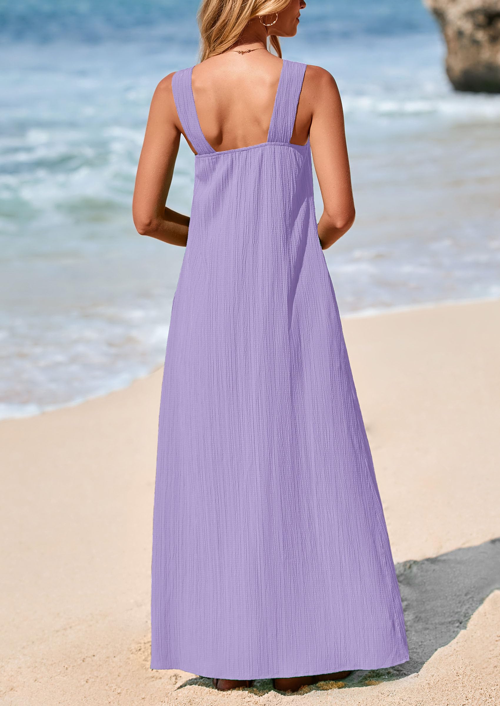 Foto 3 pulgar | Vestido De Verano Prettygarden 2025 Sin Mangas Con Tiras Moradas S - Venta Internacional.