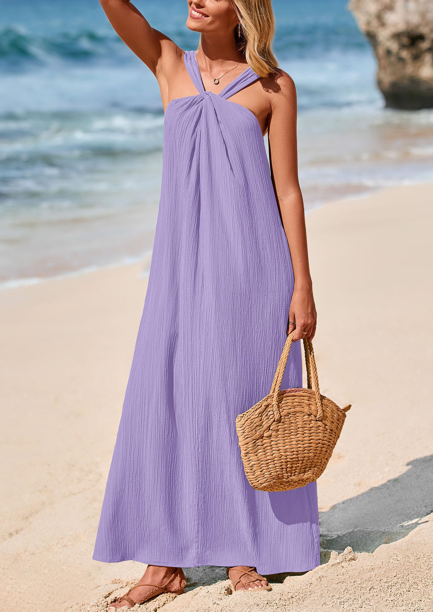 Foto 4 pulgar | Vestido De Verano Prettygarden 2025 Sin Mangas Con Tiras Moradas S - Venta Internacional.
