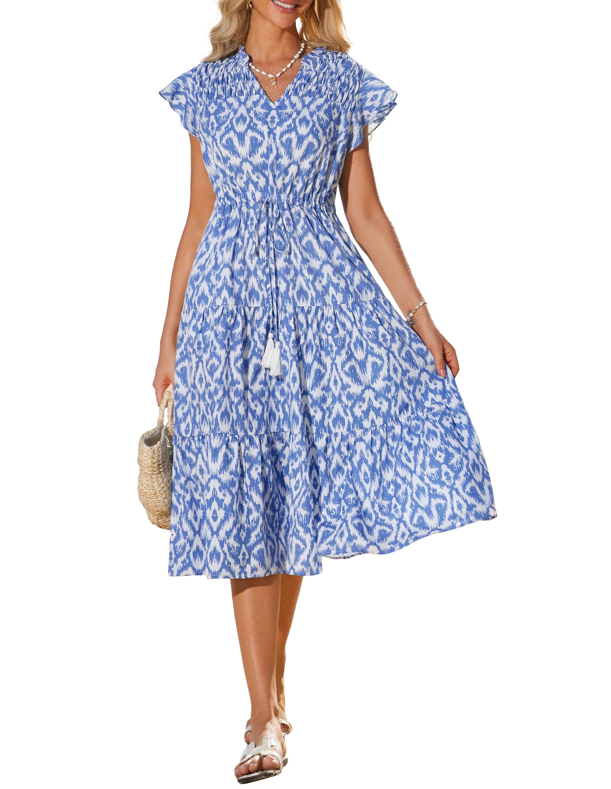 Foto 1 | Vestido Grace Karin Con Cuello En V Y Volantes A Media Pierna Con Estampado Floral - Venta Internacional.