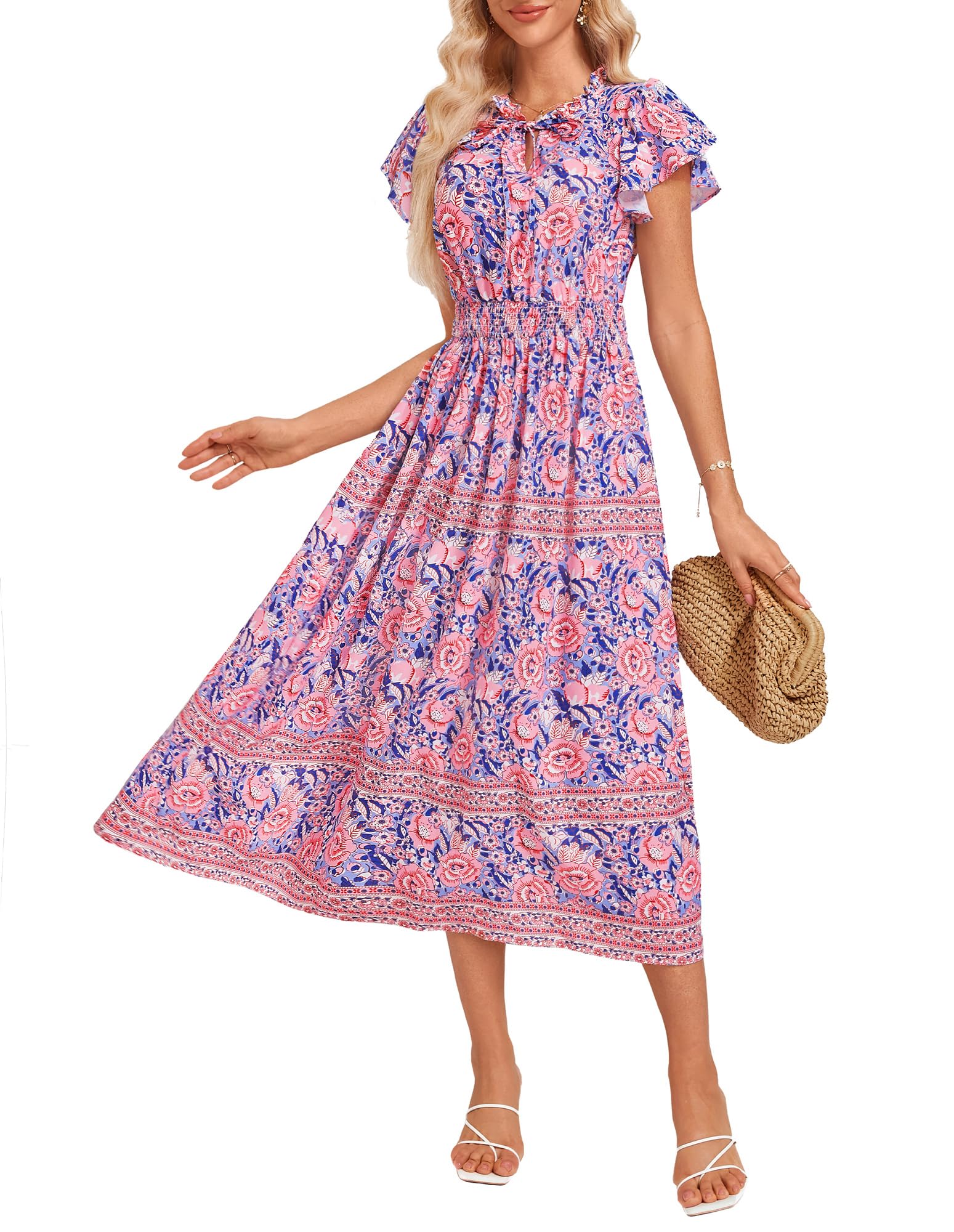 Vestido Hawaiano Grace Karin Con Estampado Floral En A, Manga Corta, Azul S - Venta Internacional.