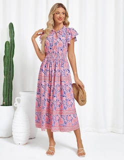 Foto 2 | Vestido Hawaiano Grace Karin Con Estampado Floral En A, Manga Corta, Azul S - Venta Internacional.
