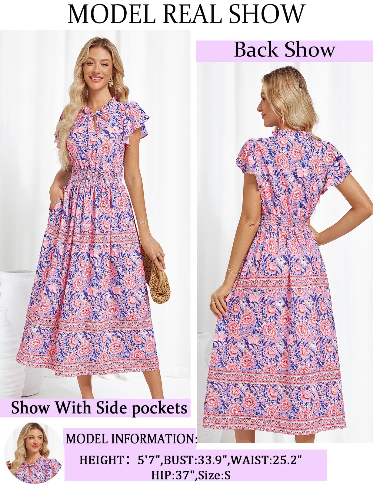 Foto 4 pulgar | Vestido Hawaiano Grace Karin Con Estampado Floral En A, Manga Corta, Azul S - Venta Internacional.