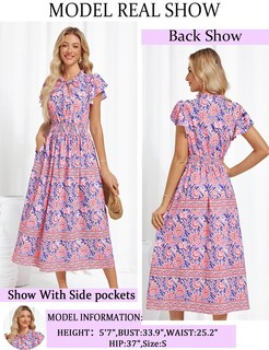 Foto 3 | Vestido Hawaiano Grace Karin Con Estampado Floral En A, Manga Corta, Azul S - Venta Internacional.