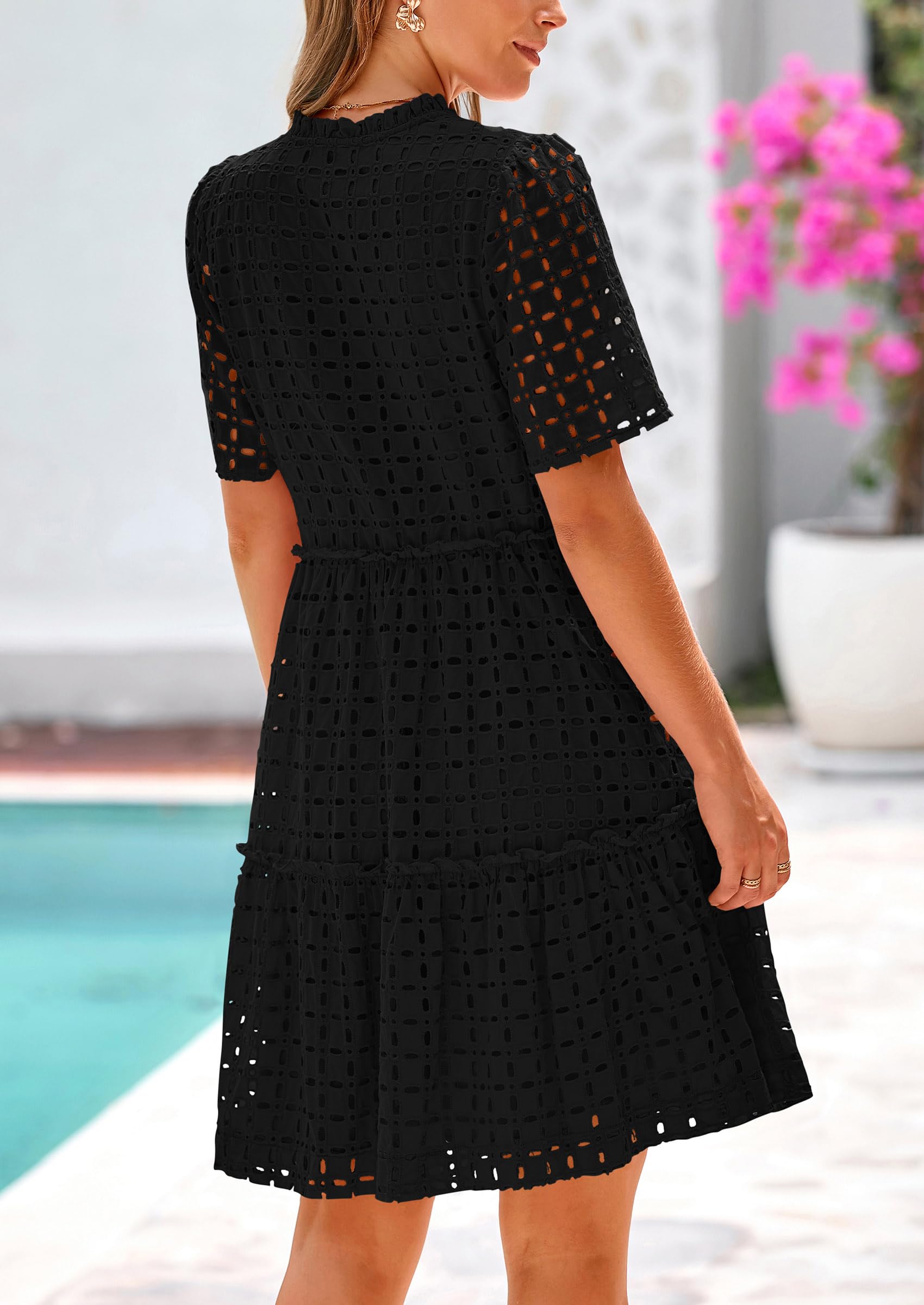 Foto 3 pulgar | Vestido Prettygarden De Manga Corta Con Cuello En V Para Mujer, Negro - Venta Internacional.