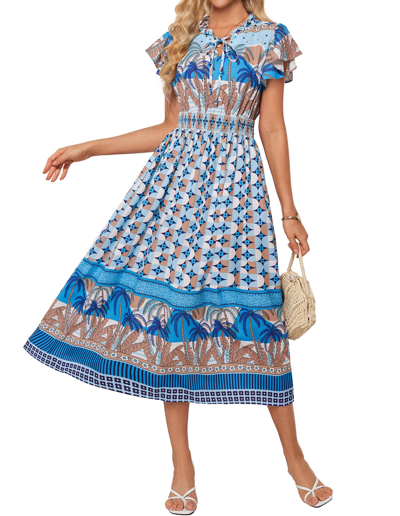 Vestido Largo Grace Karin Verano 2025 Con Cuello En V Y Manga Corta Azul L - Venta Internacional.