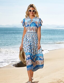 Foto 2 | Vestido Largo Grace Karin Verano 2025 Con Cuello En V Y Manga Corta Azul L - Venta Internacional.