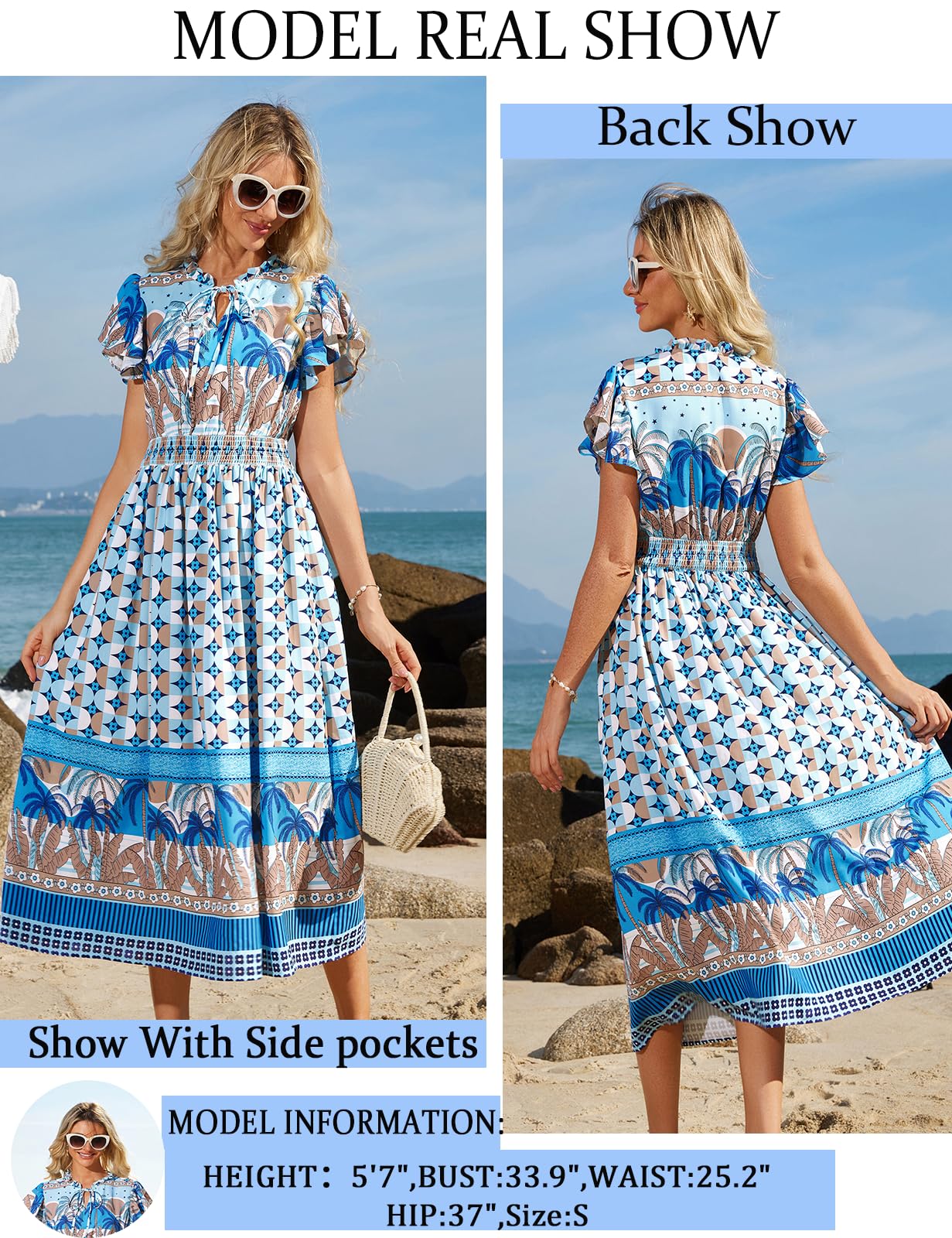Foto 3 | Vestido Largo Grace Karin Verano 2025 Con Cuello En V Y Manga Corta Azul L - Venta Internacional.