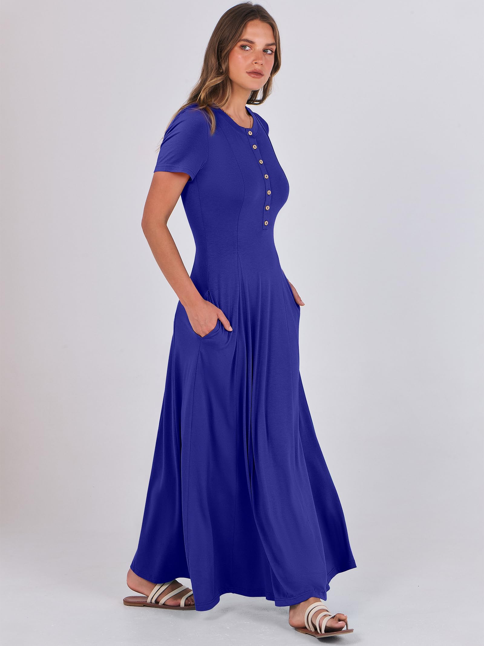 Foto 4 pulgar | Vestido Largo Anrabess Casual De Verano De Manga Corta Para Mujer - Venta Internacional.
