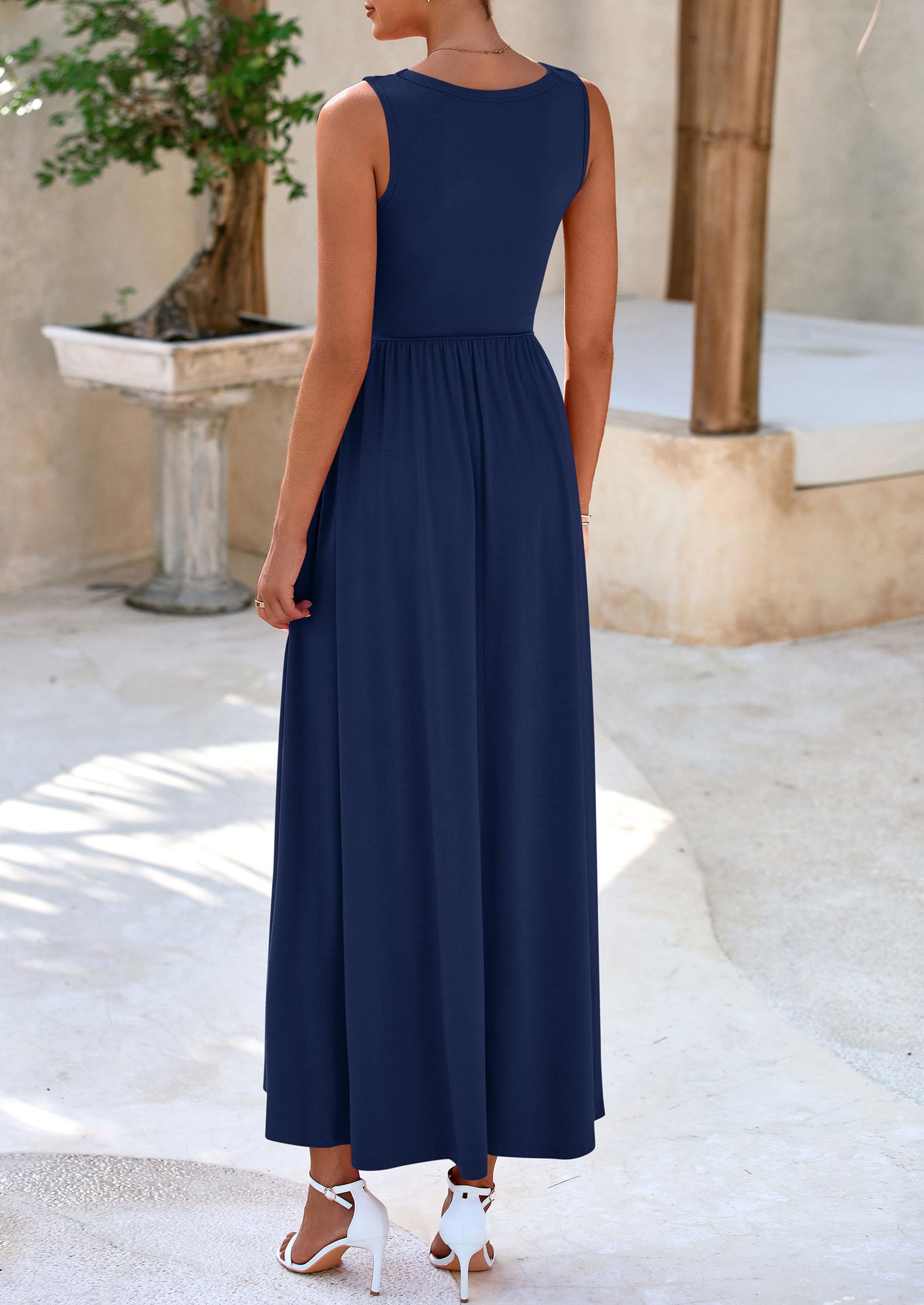 Foto 3 pulgar | Vestido Largo Prettygarden Para Mujer, Verano 2025, Con Volantes, Azul Marino - Venta Internacional.