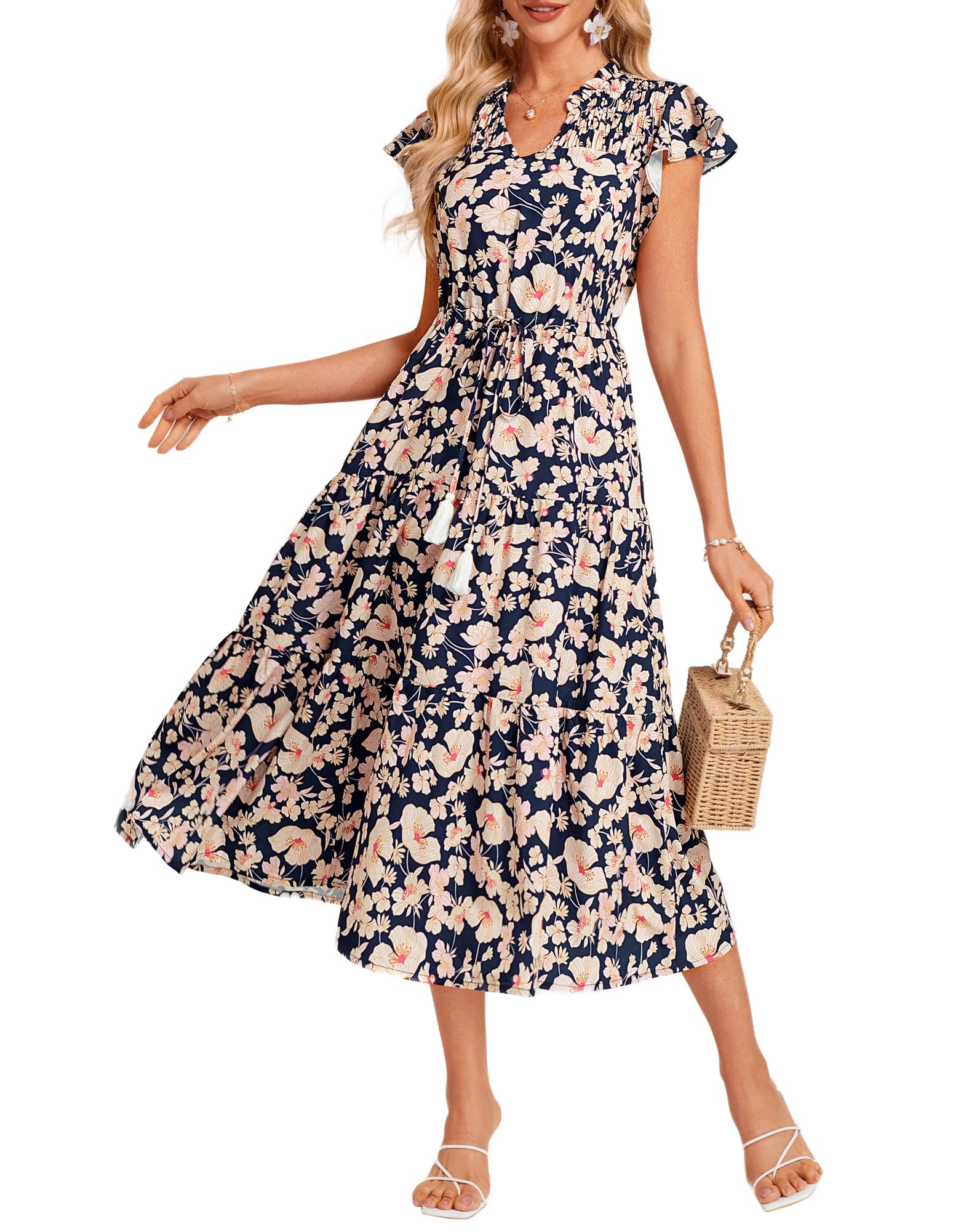 Vestido Midi Grace Karin Floral Para Mujer, Casual Con Bolsillos - Venta Internacional.